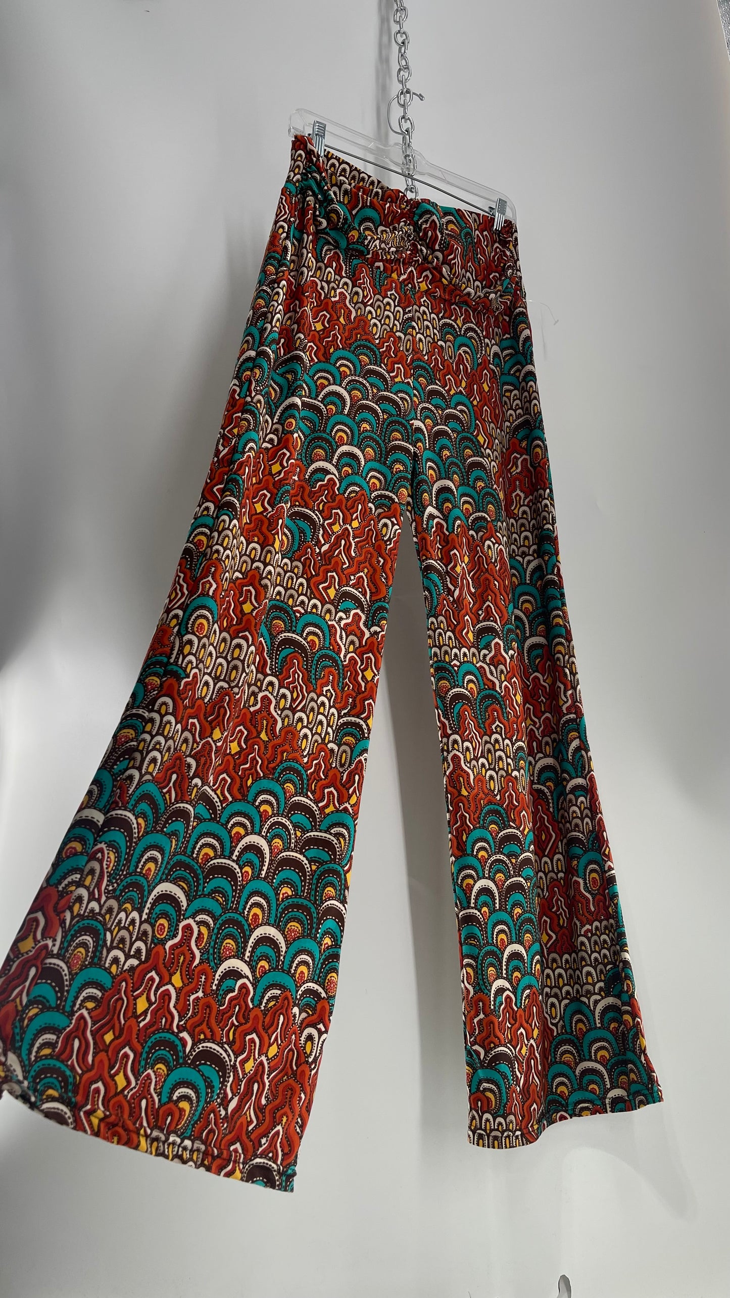 Vintage Orange and Teal Patterned Palazzo Pant (L/XL)