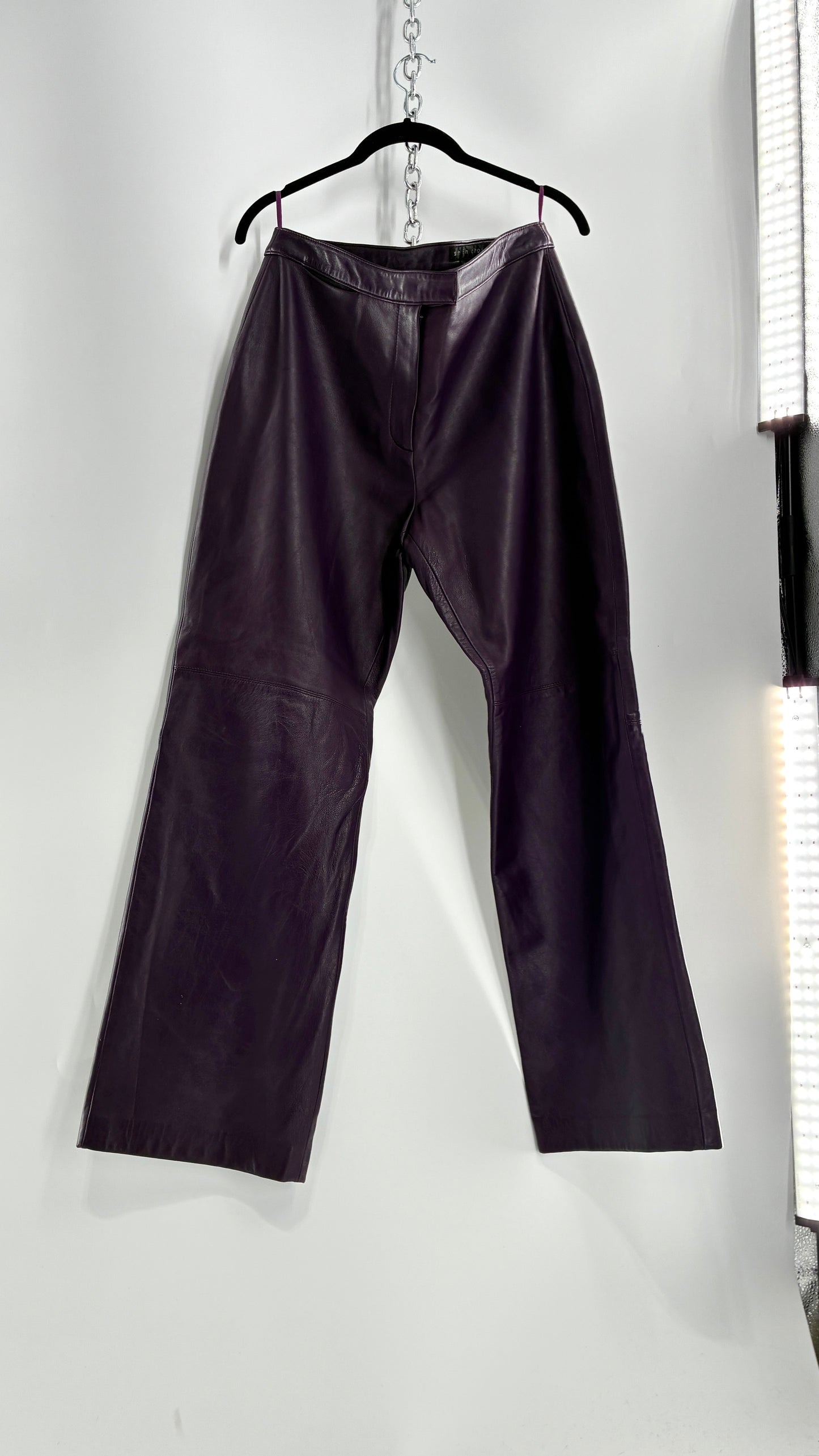 Vintage SHIN CHOI Genuine Italian Leather Purple Side Closure Low Rise Pants (12)