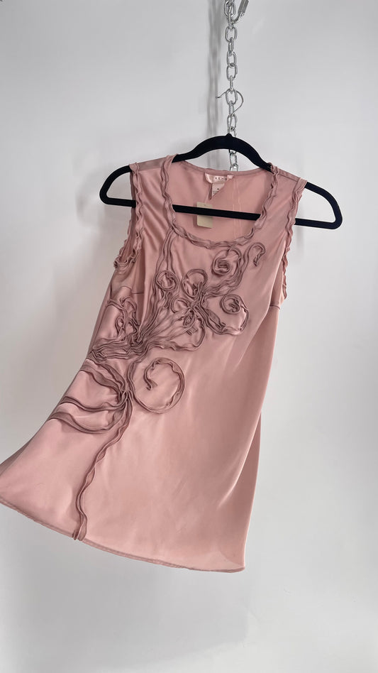 KENAR Vintage Silky Dusty Pink Embroidered Tank (Medium)