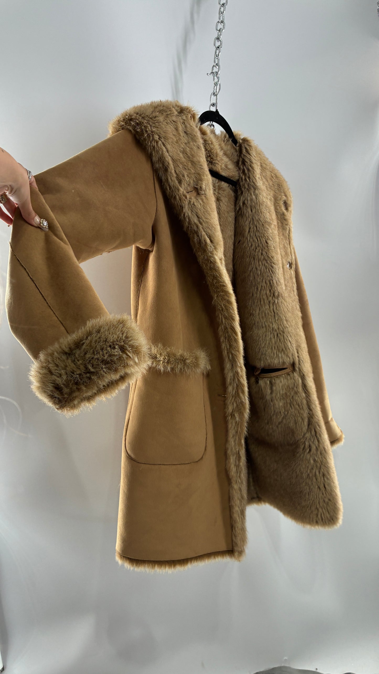 Vintage JONES NEW YORK Reversible Fur and Vegan Suede Coat (Small)