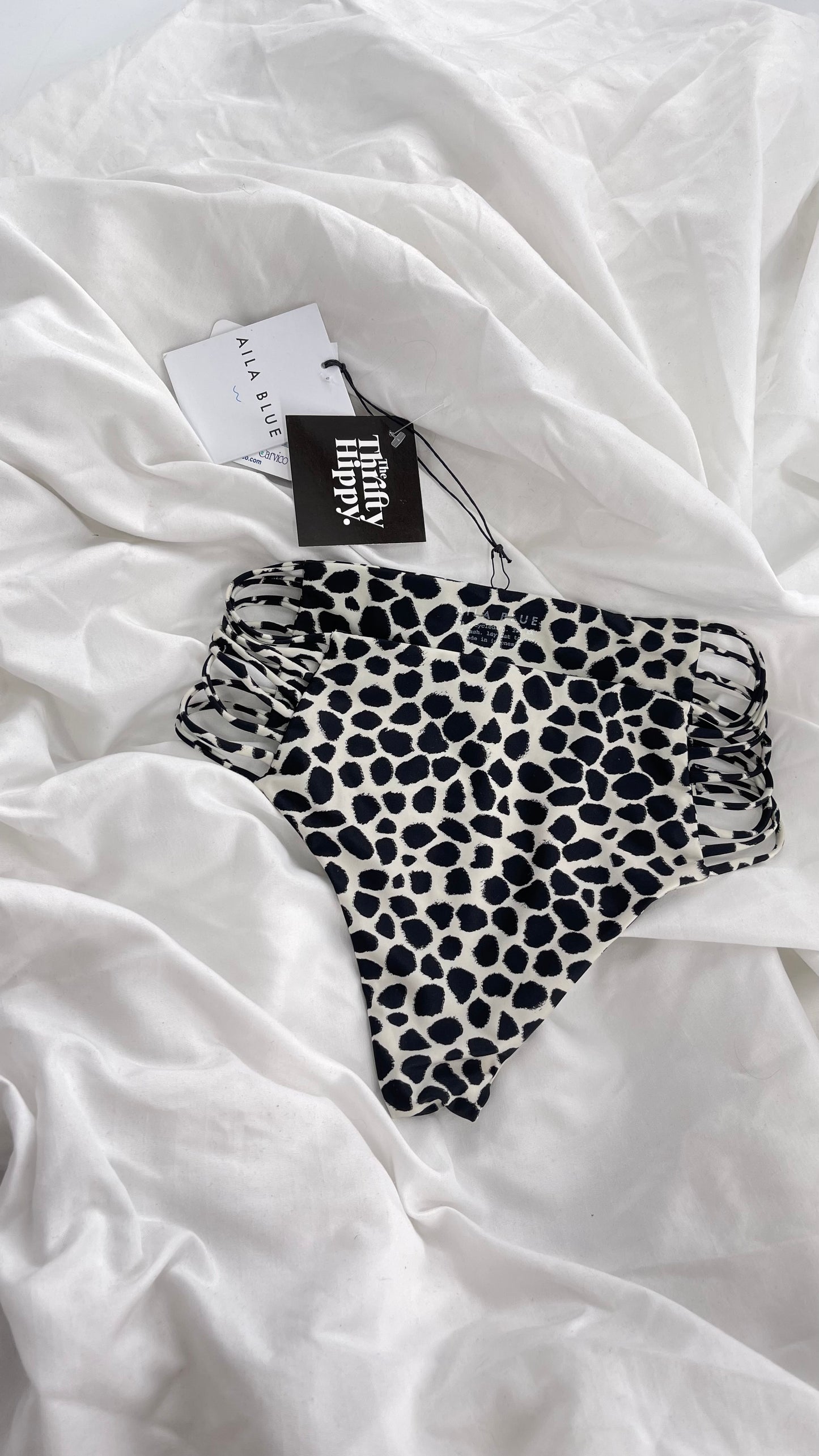 AILA BLUE Animal Print Cheeky Bottoms with Strappy Sides and Tags Attached (Small)