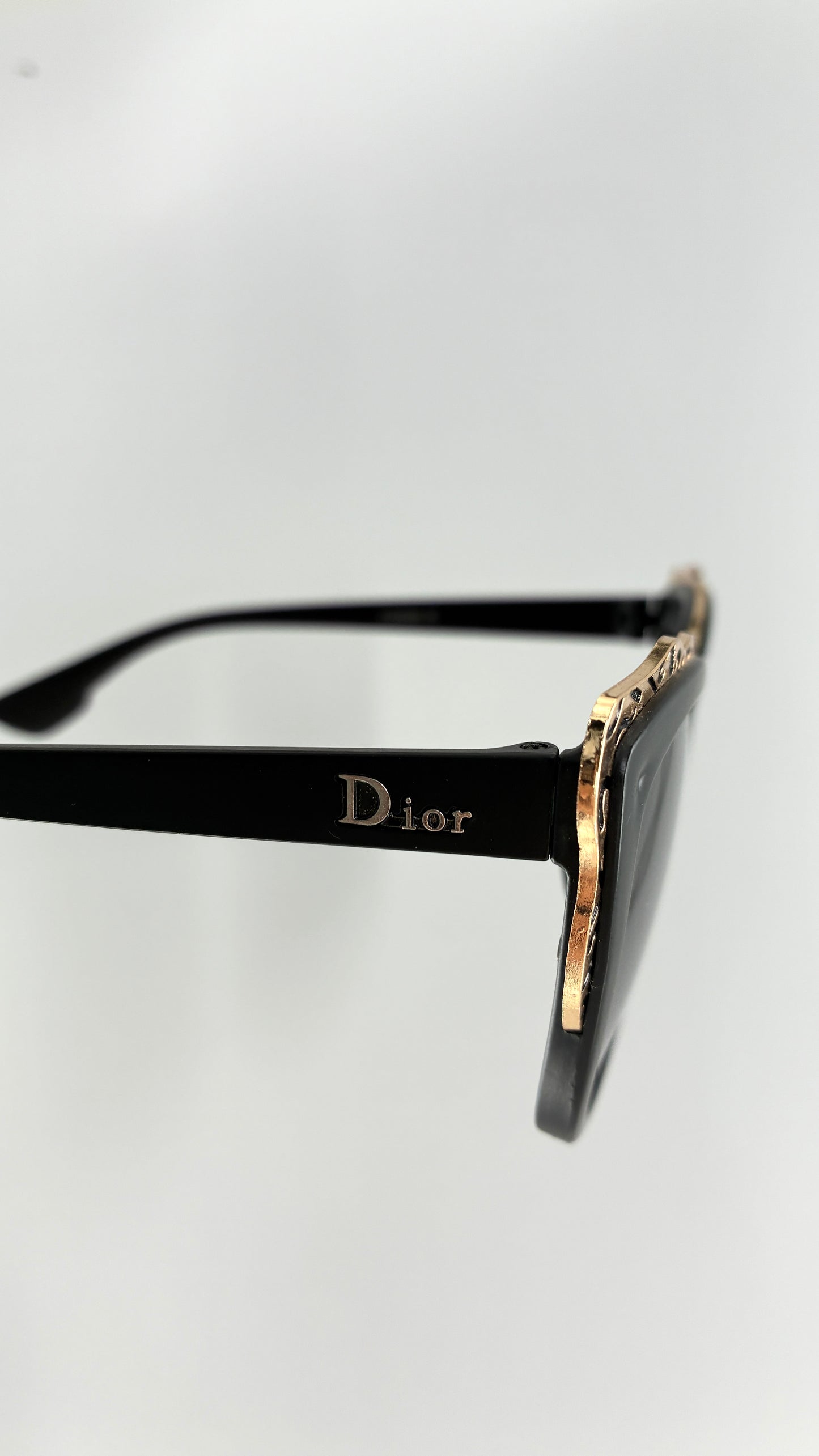 Vintage DIOR Matte Black Sunglasses with Engraved Gold Detailing *Unauthenticated
