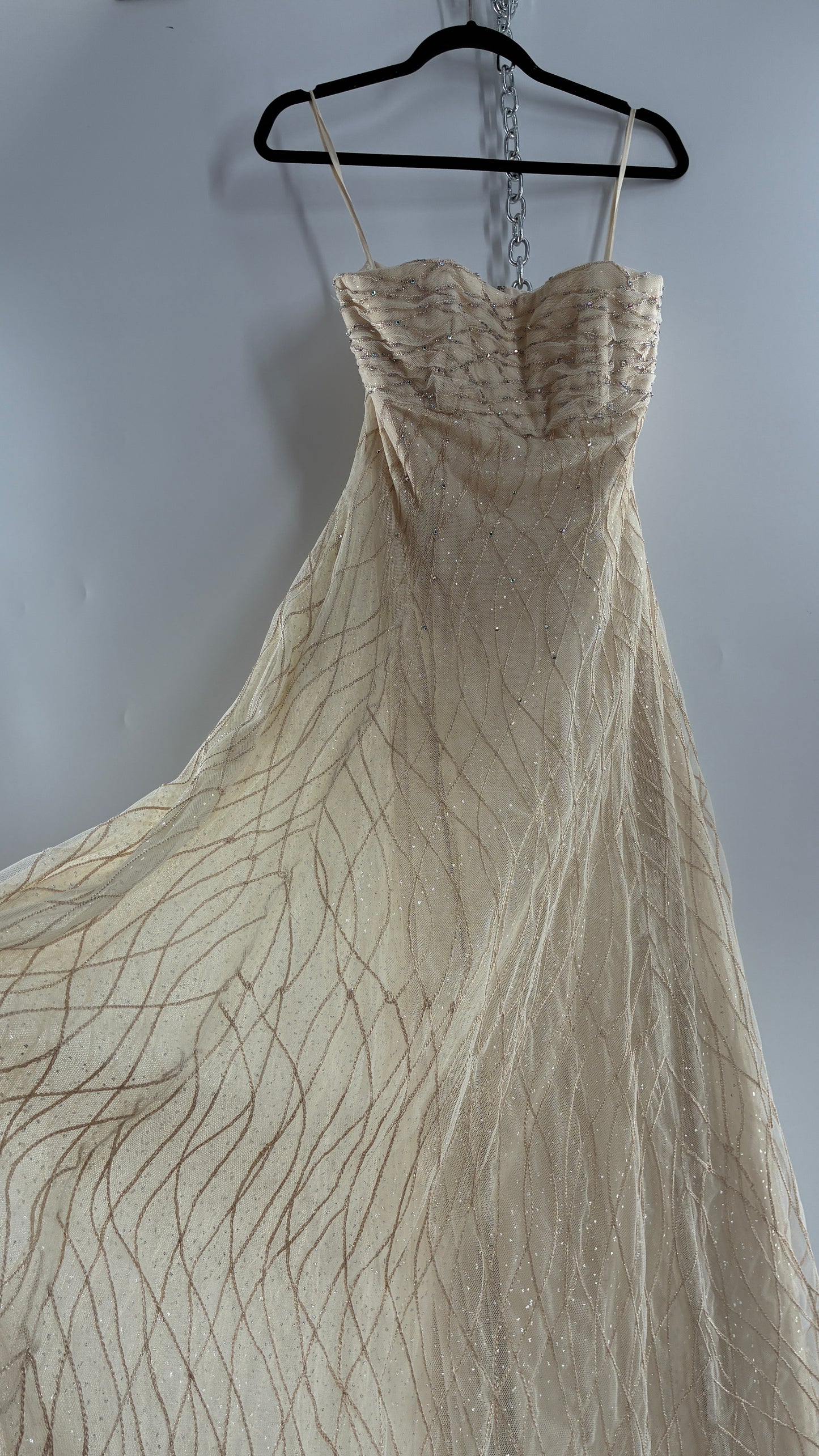 Vintage Victor Costa for Neiman Marcus Strapless Ruched/Pleated Bust Mermaid Gown Covered in Braided Threads and Embroidered Beads (6)
