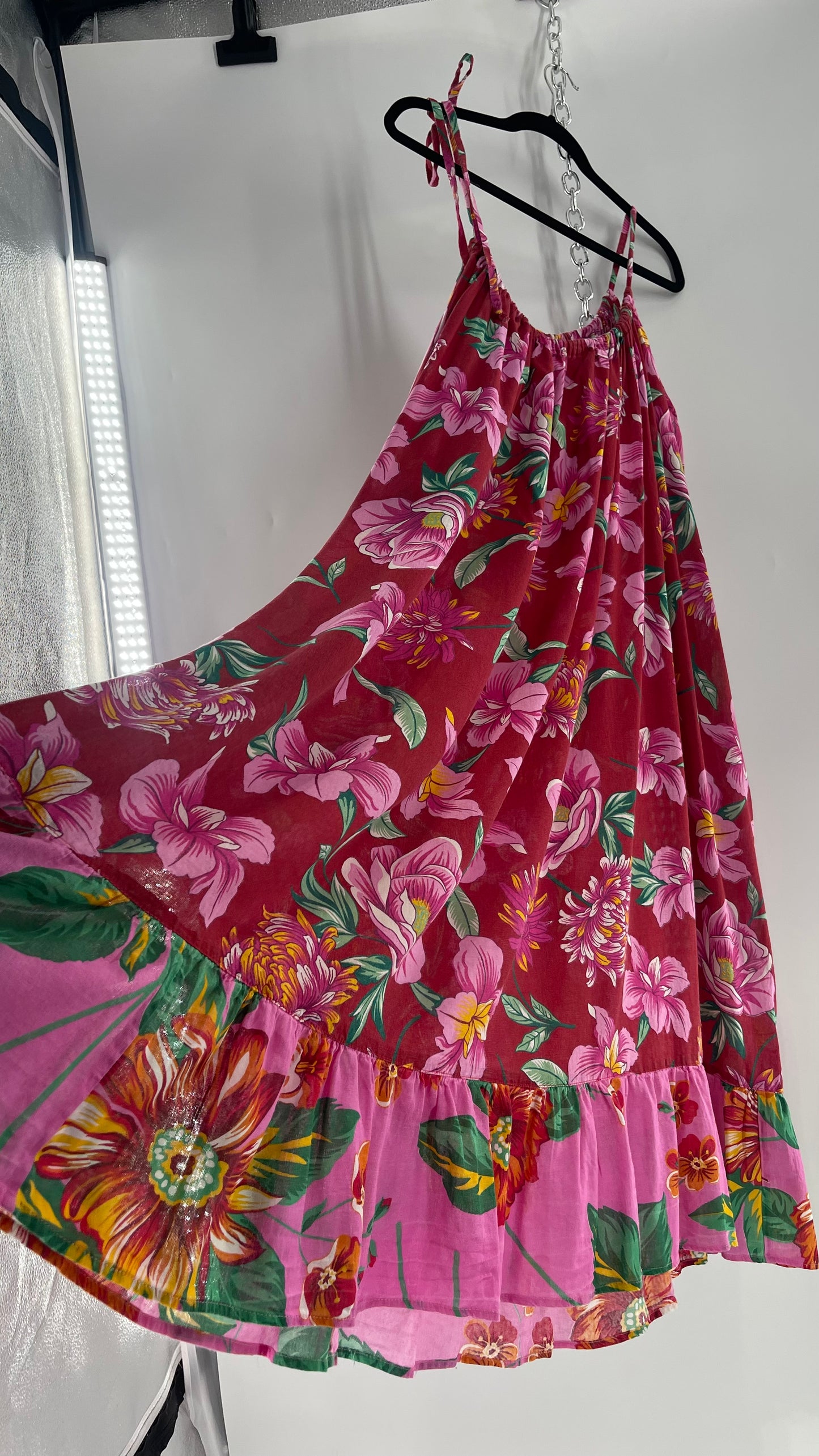 Handemade Brazilian Color Blocked Red/Pink Floral Maxi (One Size)