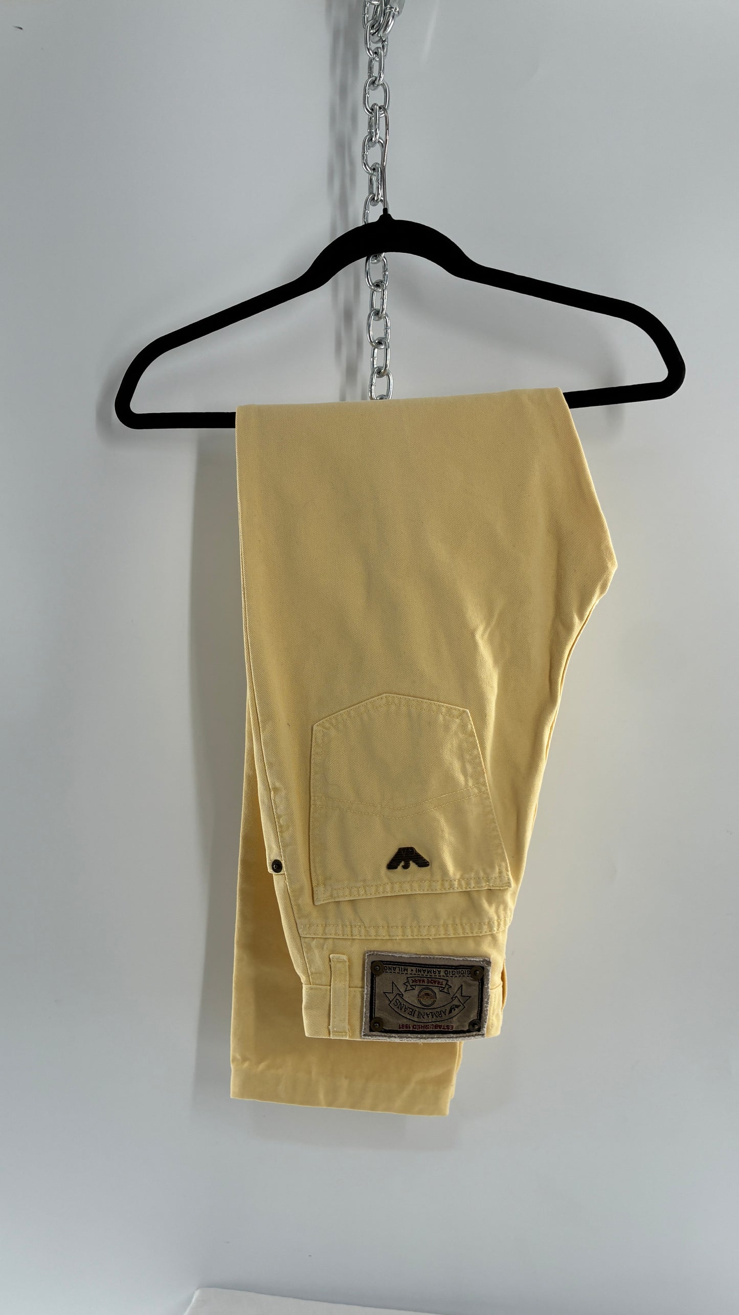 Vintage GIORGIO ARMANI Baby Yellow High Waisted Jeans with 80s Jacron Made in Italy  (29)