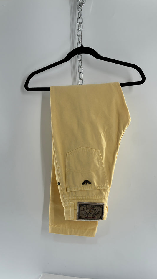 Vintage GIORGIO ARMANI Baby Yellow High Waisted Jeans with 80s Jacron Made in Italy  (29)