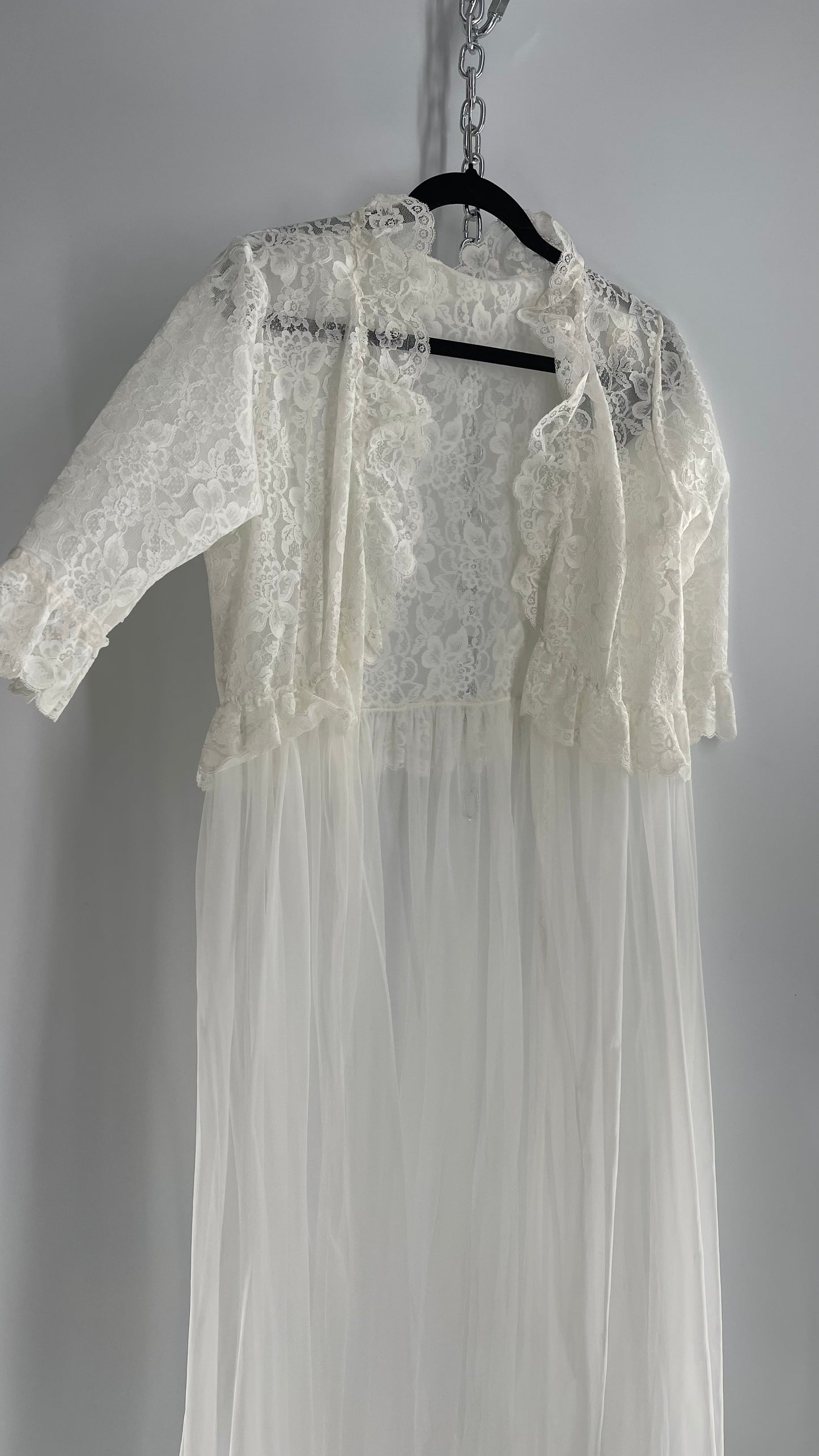 Vintage LISETTE 1960s White Lace Sheer Overdress (38)
