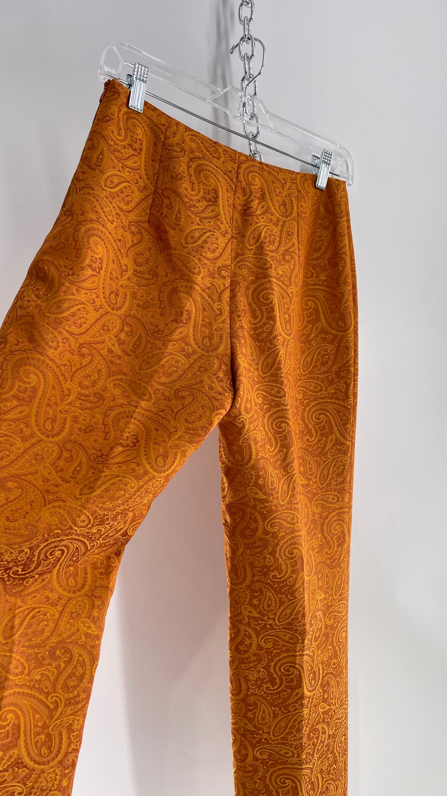 Peserico Italian Vintage Gold/Mustard Orange Paisley Patterned 56% Acetate Trouser (40)