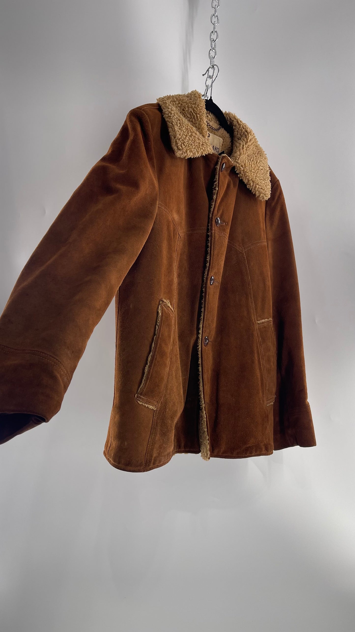 Vintage Heavy Duty Genuine Suede Leather Coat with Teddy Sherpa Lining (C) (Large/42)