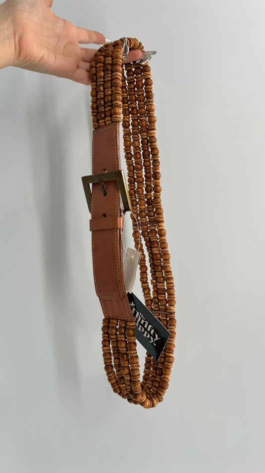 Vintage Leather, Beaded Belt with Tags Attached (Medium)