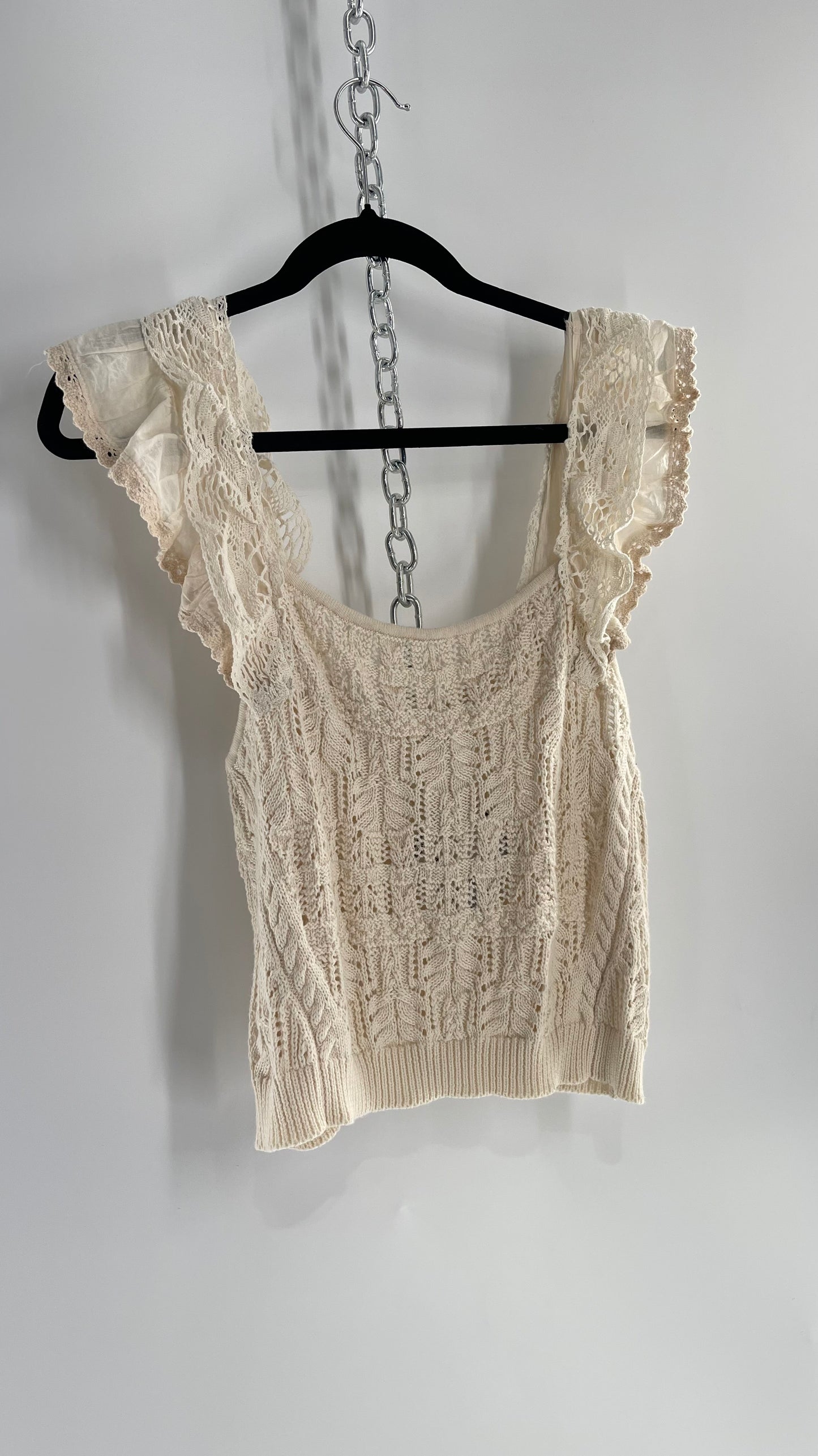 Anthropologie Beige Knit Tank with Ruffled Straps (Large)