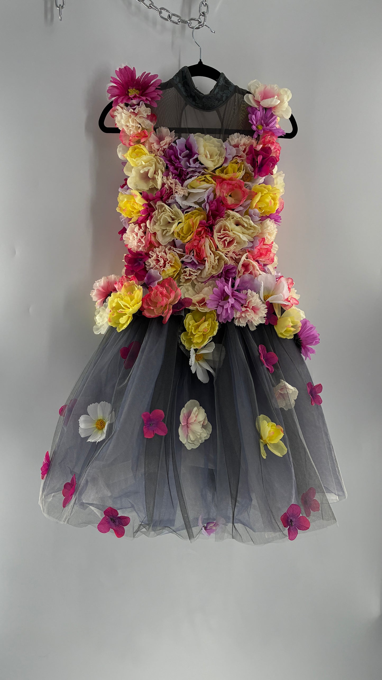 Floral Appliqué Abstract Display Mini Dress (S/M)