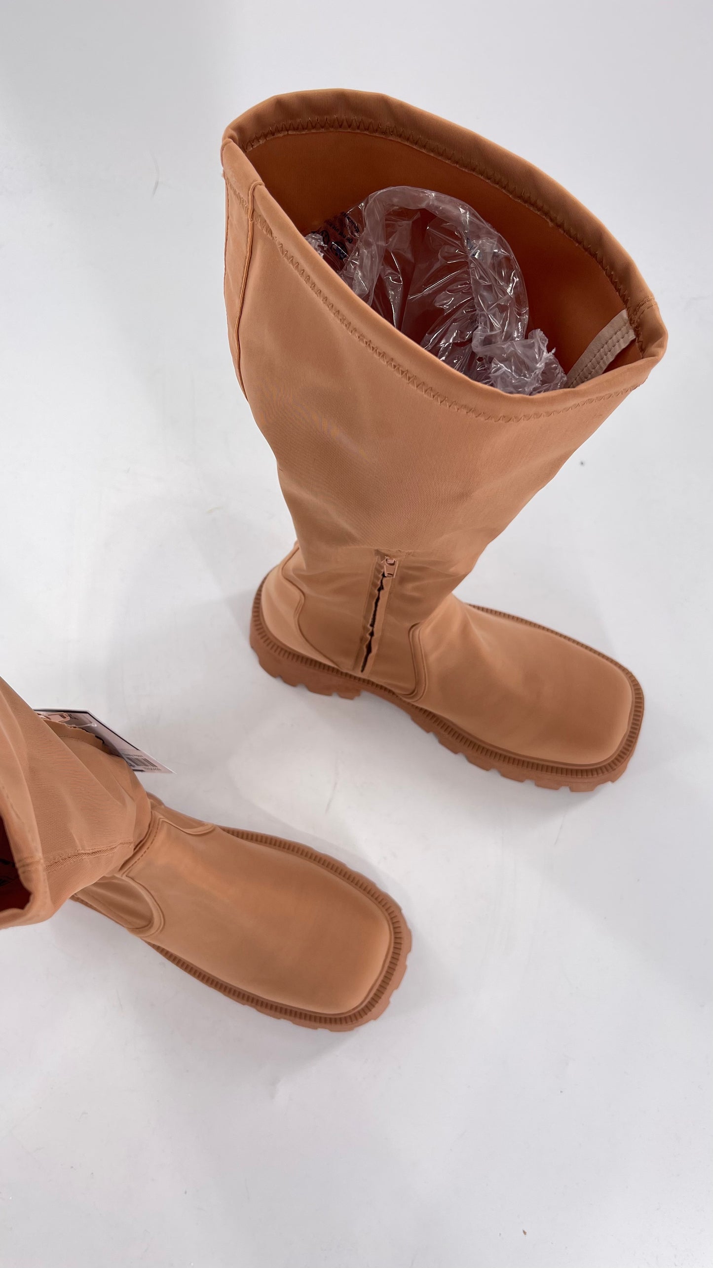 Urban Outfitters Tan Knee High Square Toe Sock Boot (8)