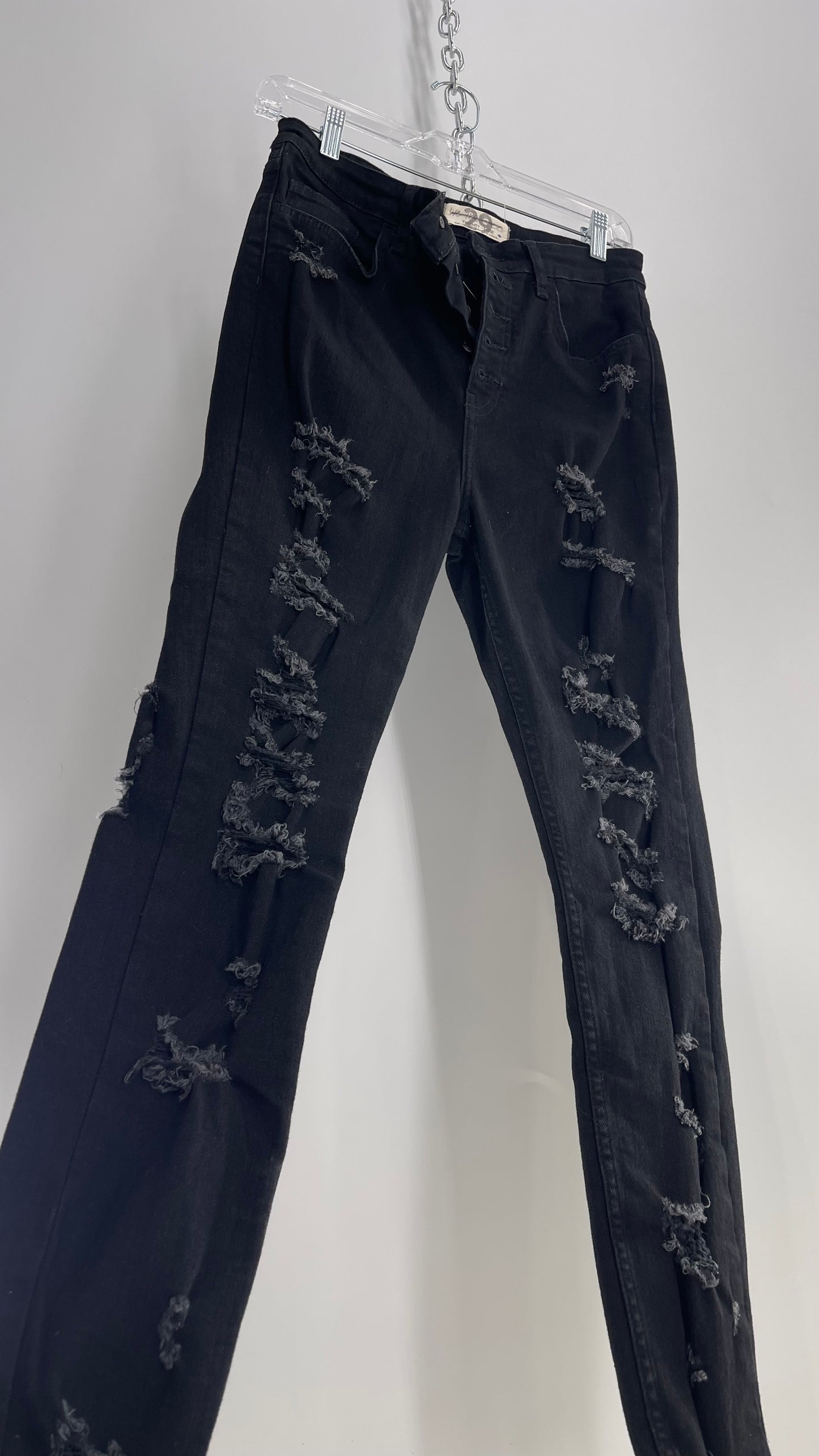 Free People Black/Dark Grey Distressed Button Front Jeans (29)