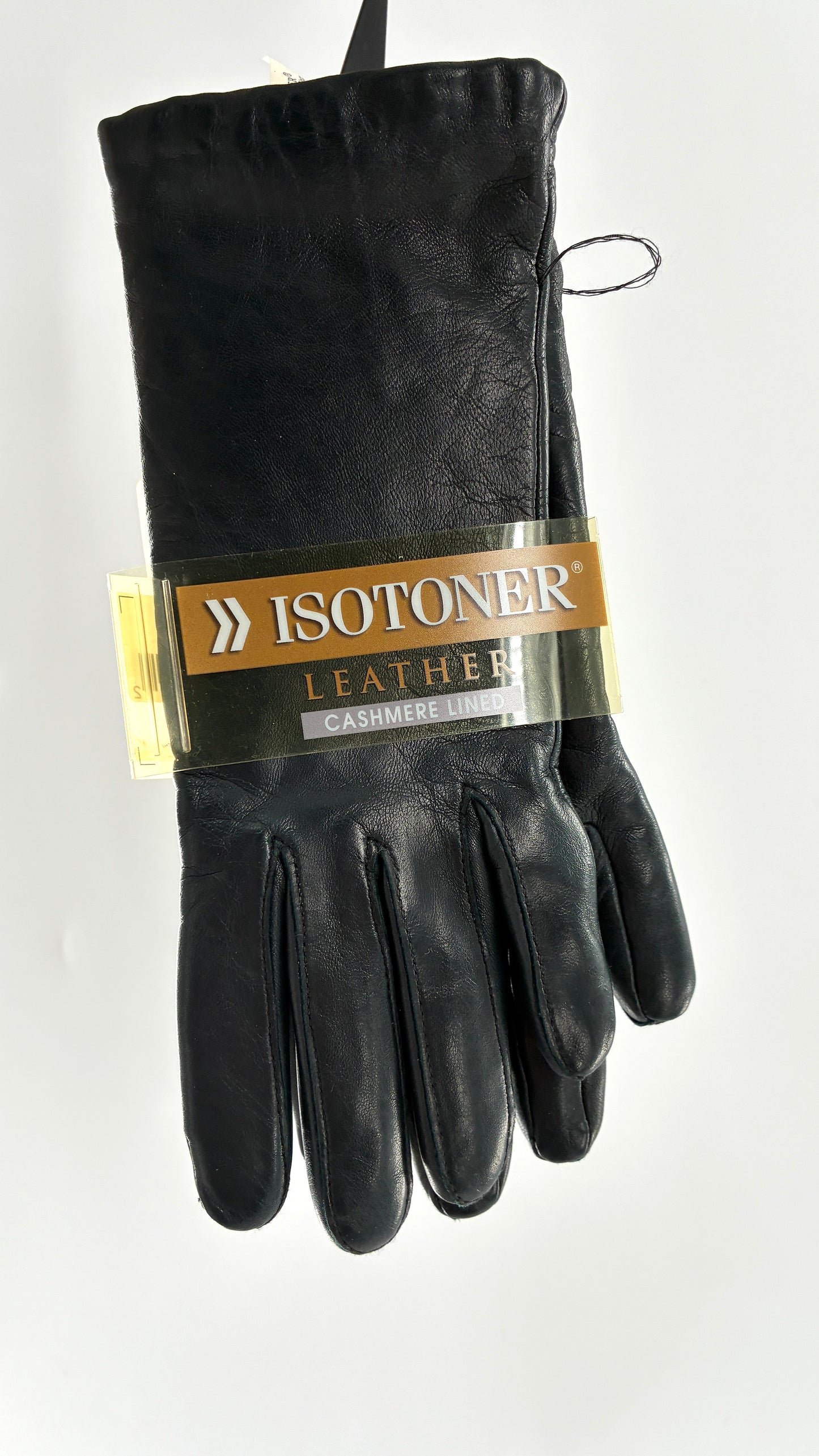 Vintage ISOTONER Deep Navy Leather Gloves with Cashmere Lining