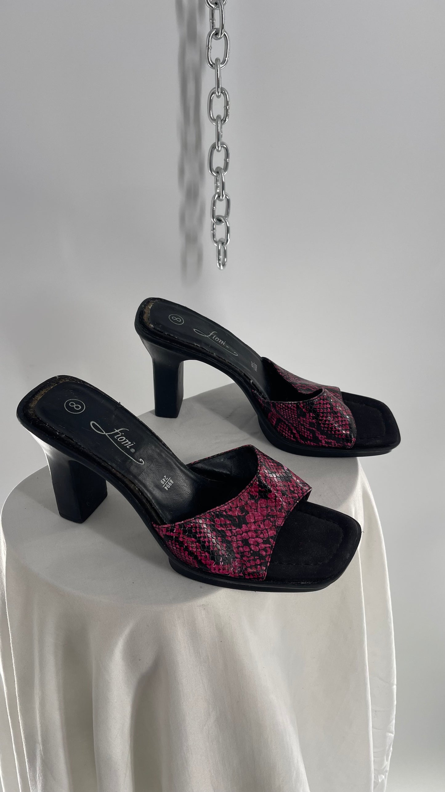 Vintage Fioni Hot Pink Snakeskin Platform Block Heel (8)