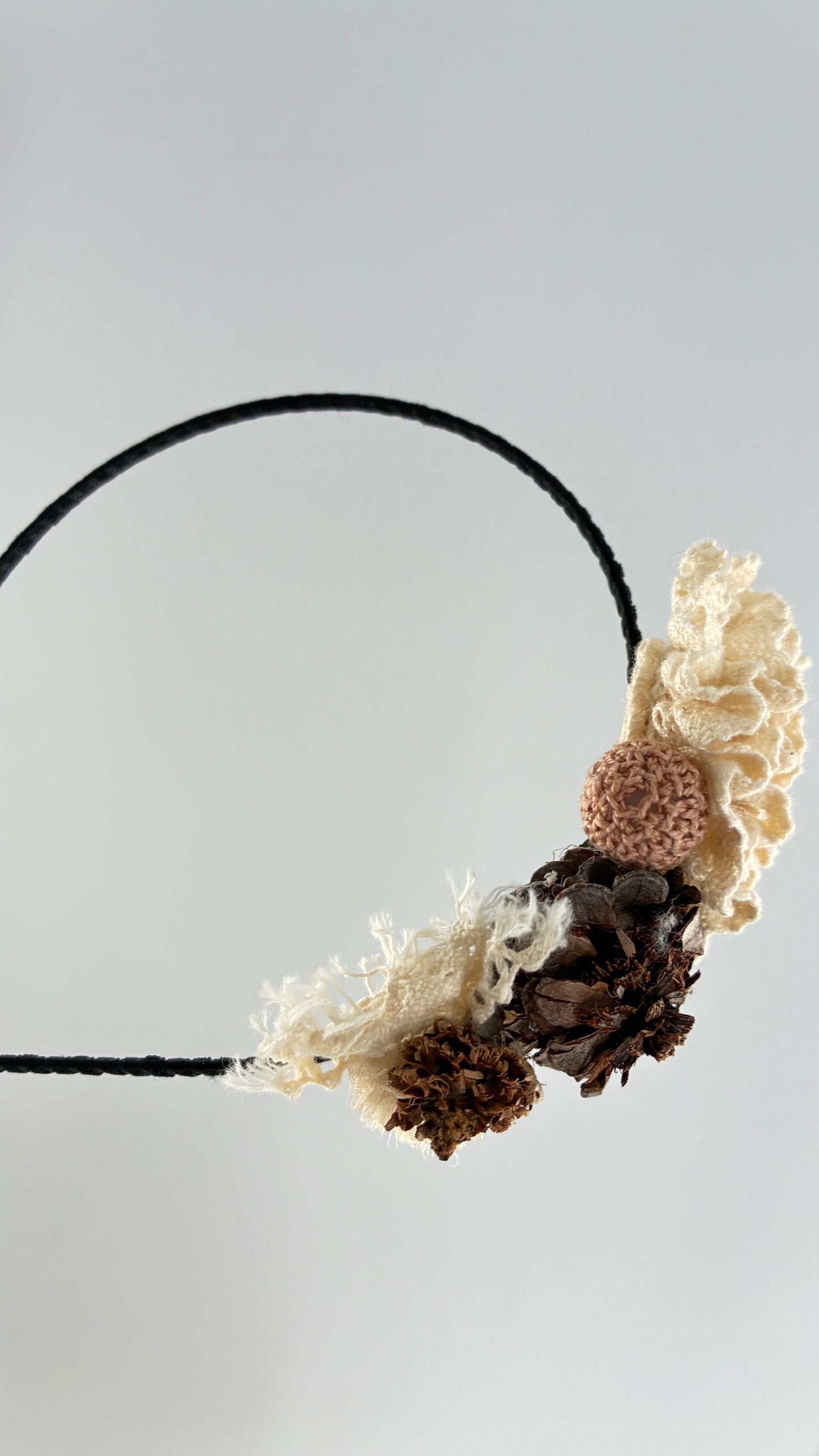 Vintage FARMER Handmade Discrete Headband with Crochet and Pine Appliqués