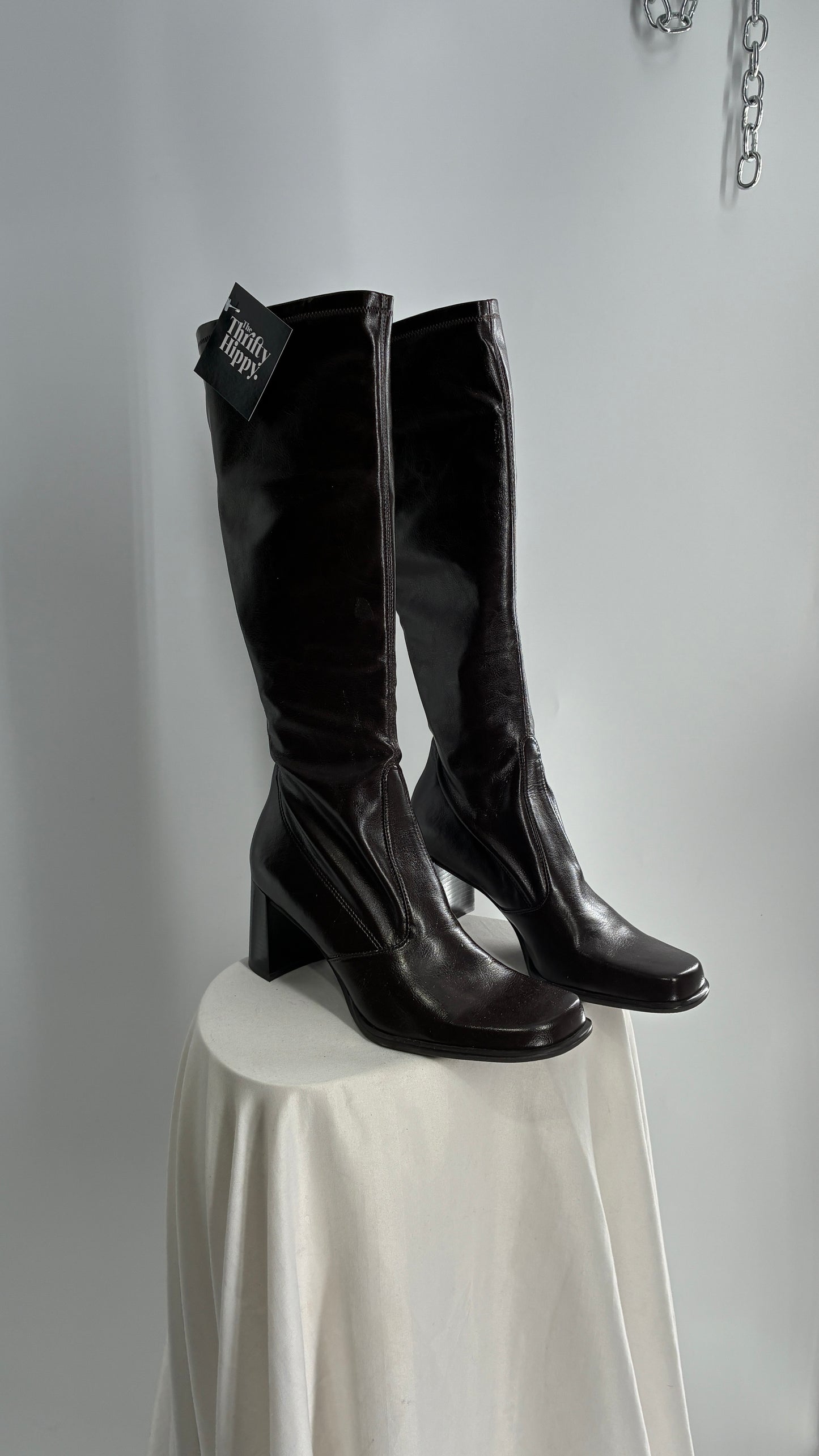 Vintage FRANCO SARTO Made in Brazil Square Toe Knee High Boots with Block Heel (8.5)
