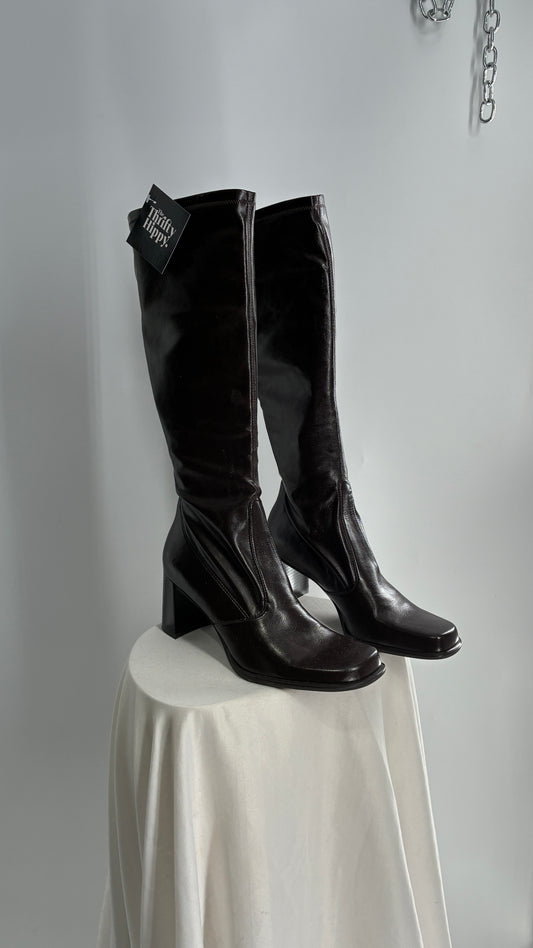 Vintage FRANCO SARTO Made in Brazil Square Toe Knee High Boots with Block Heel (8.5)