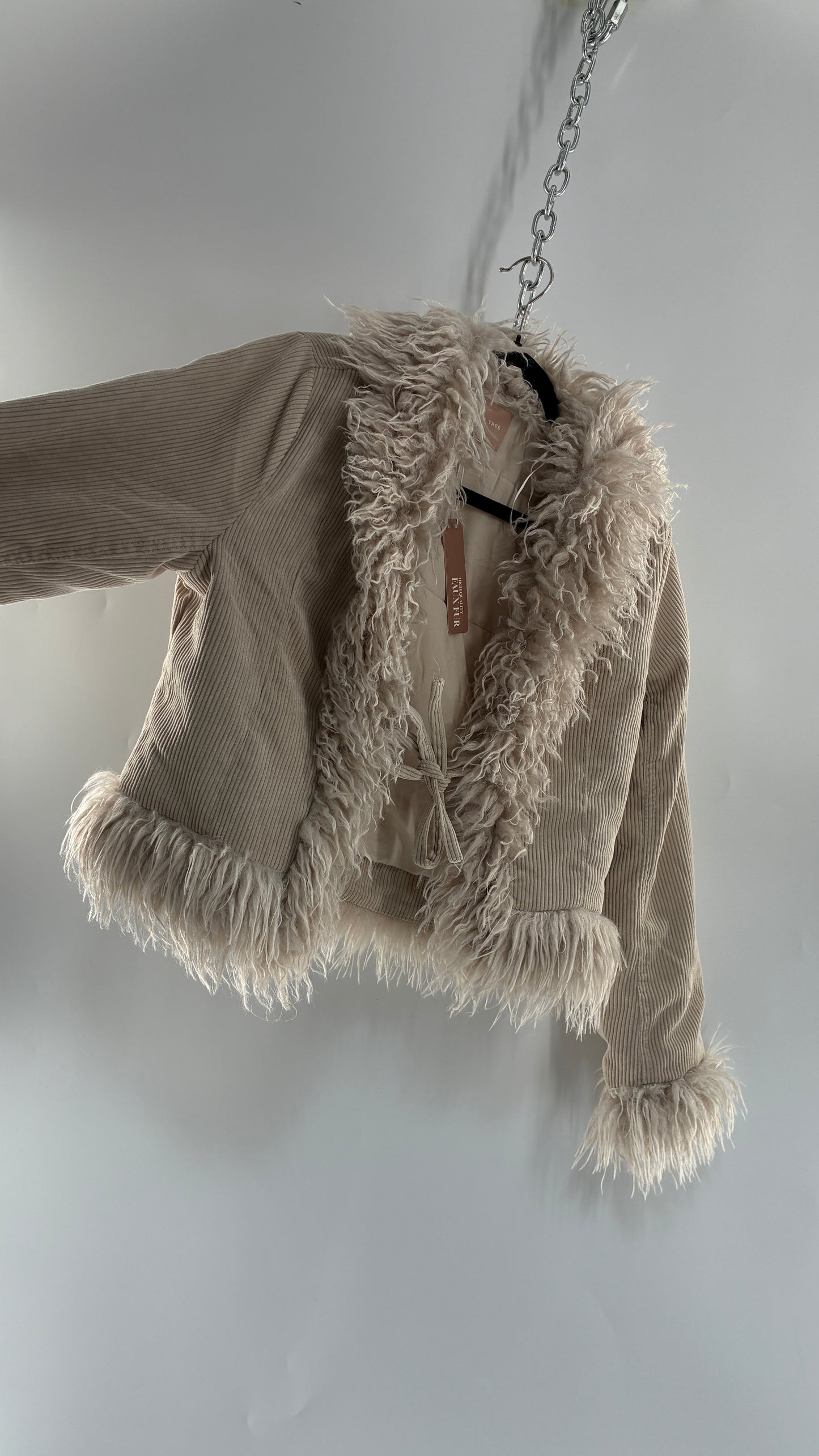 Love Tree Off White Corduroy Jacket with Faux Mongolian Trim Collar and Cuffs Tags Attached (Small)
