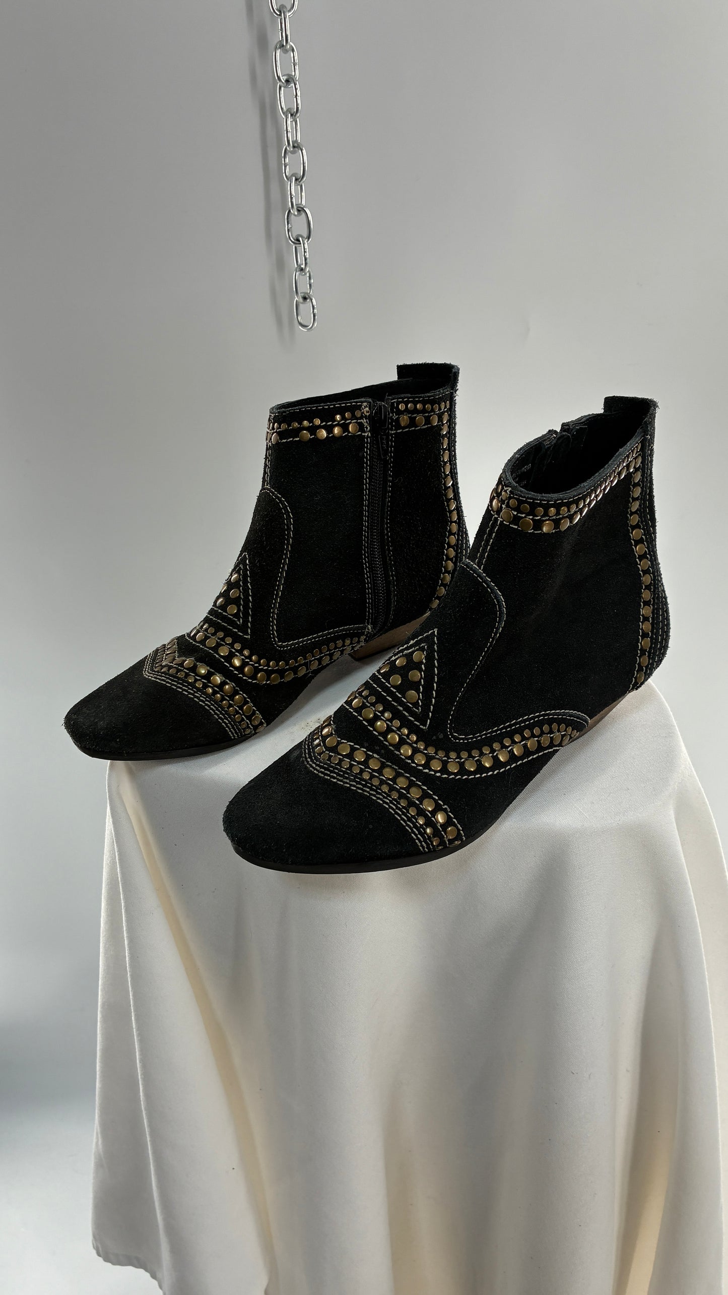 MATISSE Brass Studded Black Suede Boots (6.5)