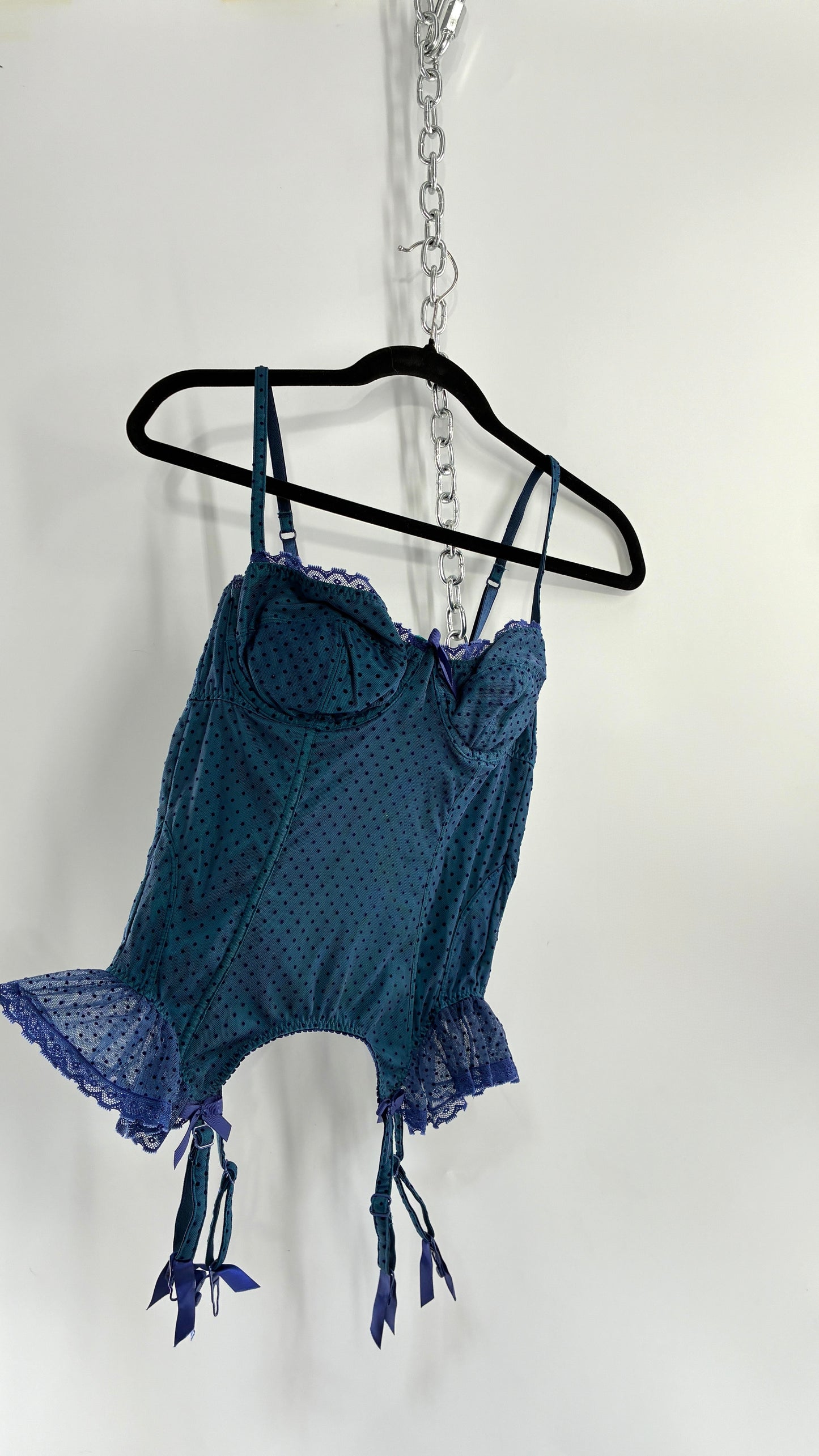 Vintage VICTORIA’S SECRET Sexy Little Things Navy Blue Polka Dotted Corset (34C)