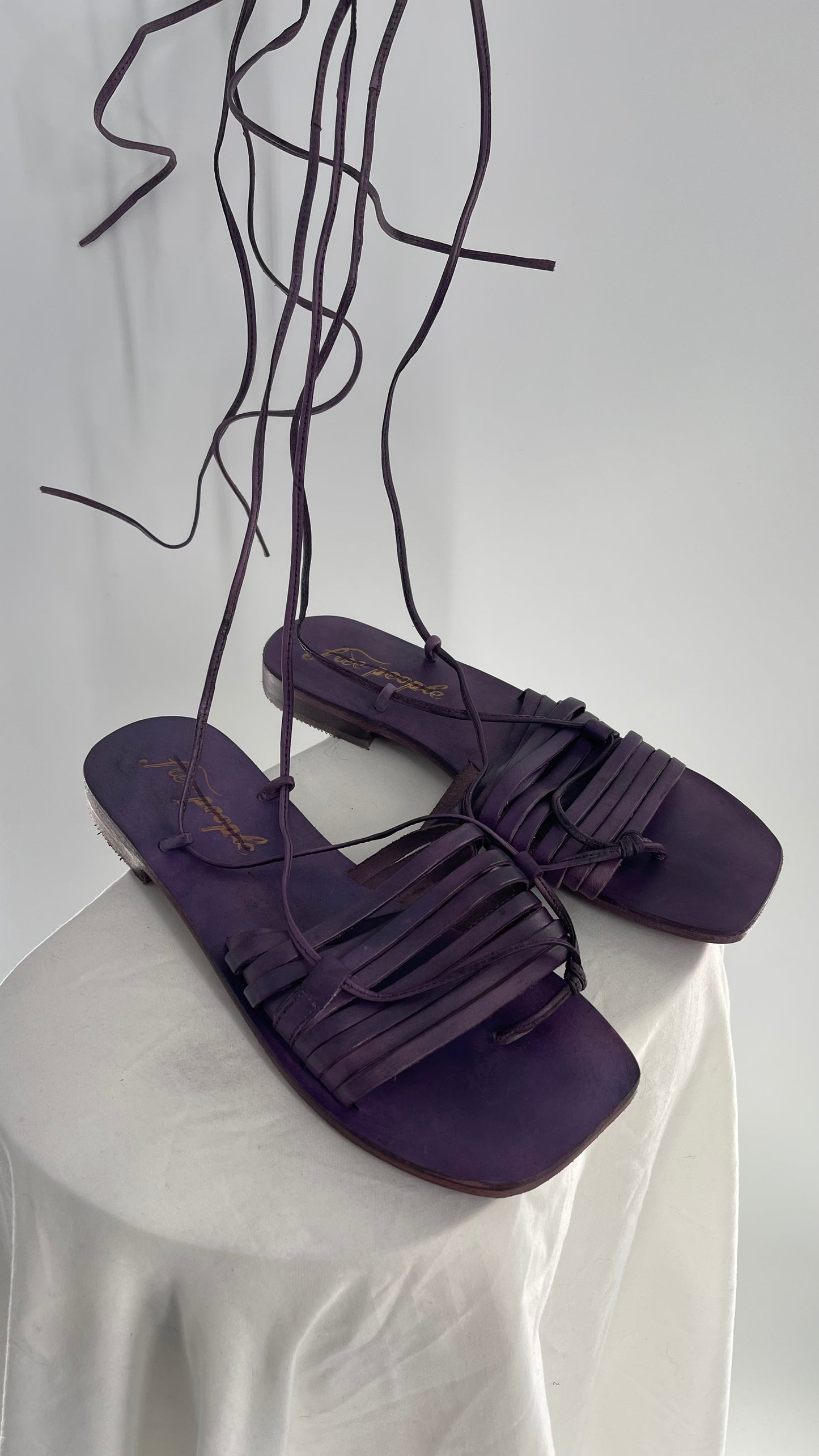 Free People Purple Cami Leather Wrap Around Gladiator Style Sandal  (38)