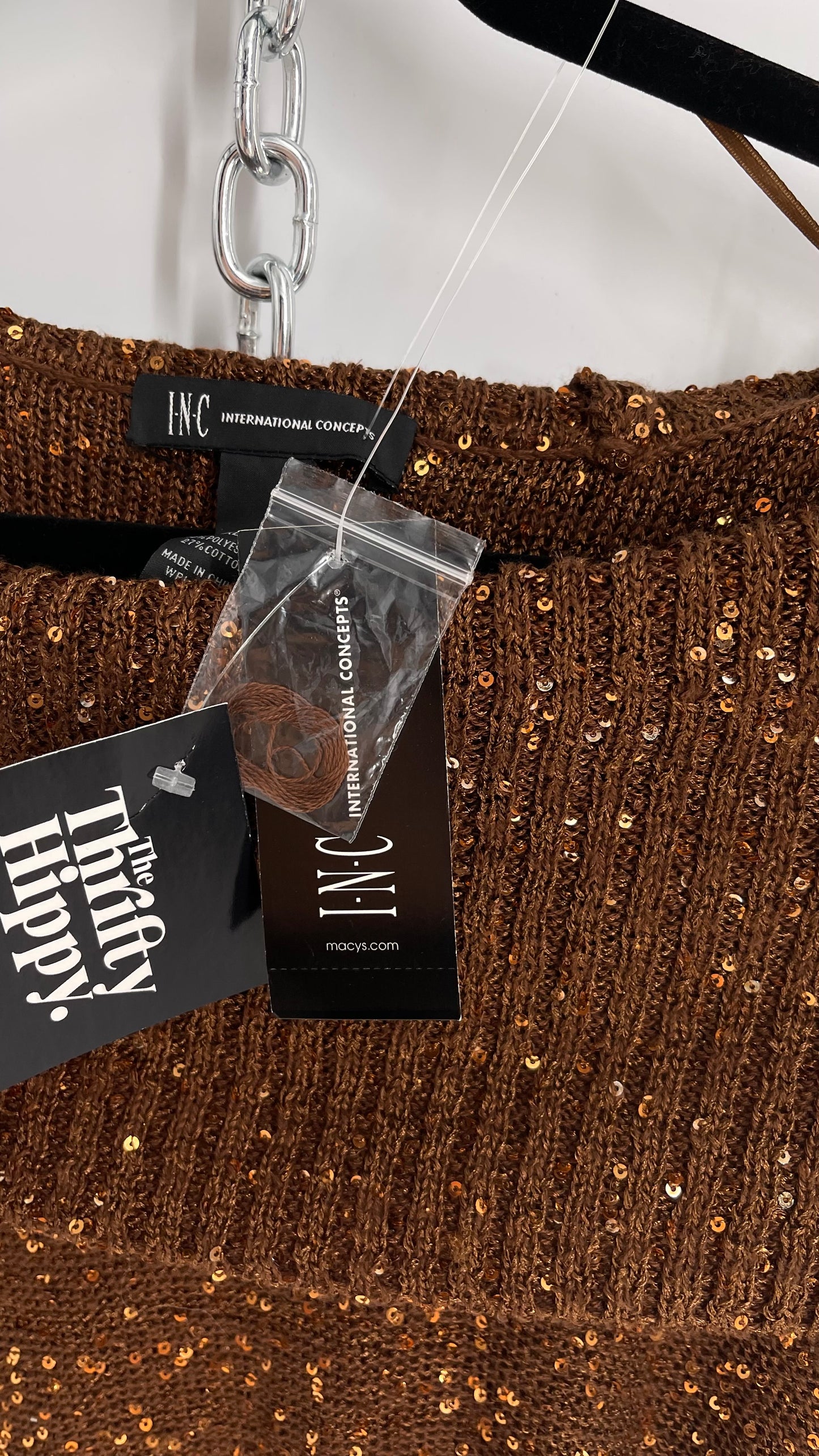 INC Bronze Knit Off the Shoulder Sweater with Sequins (XL)