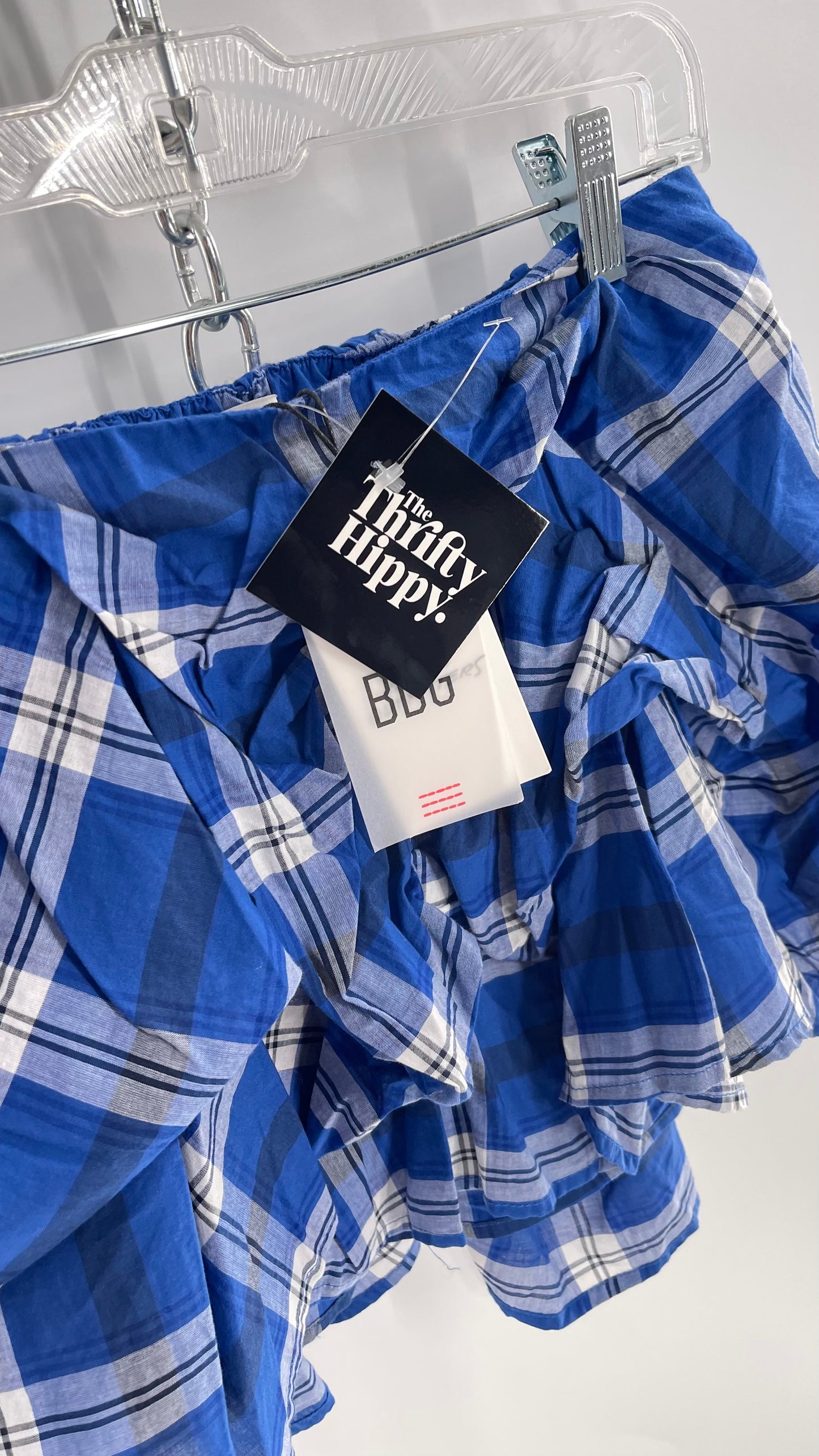 BDG Urban Outfitters Blue Plaid Bubble Hem Ruched Mini Skirt with Tags Attached (Small)