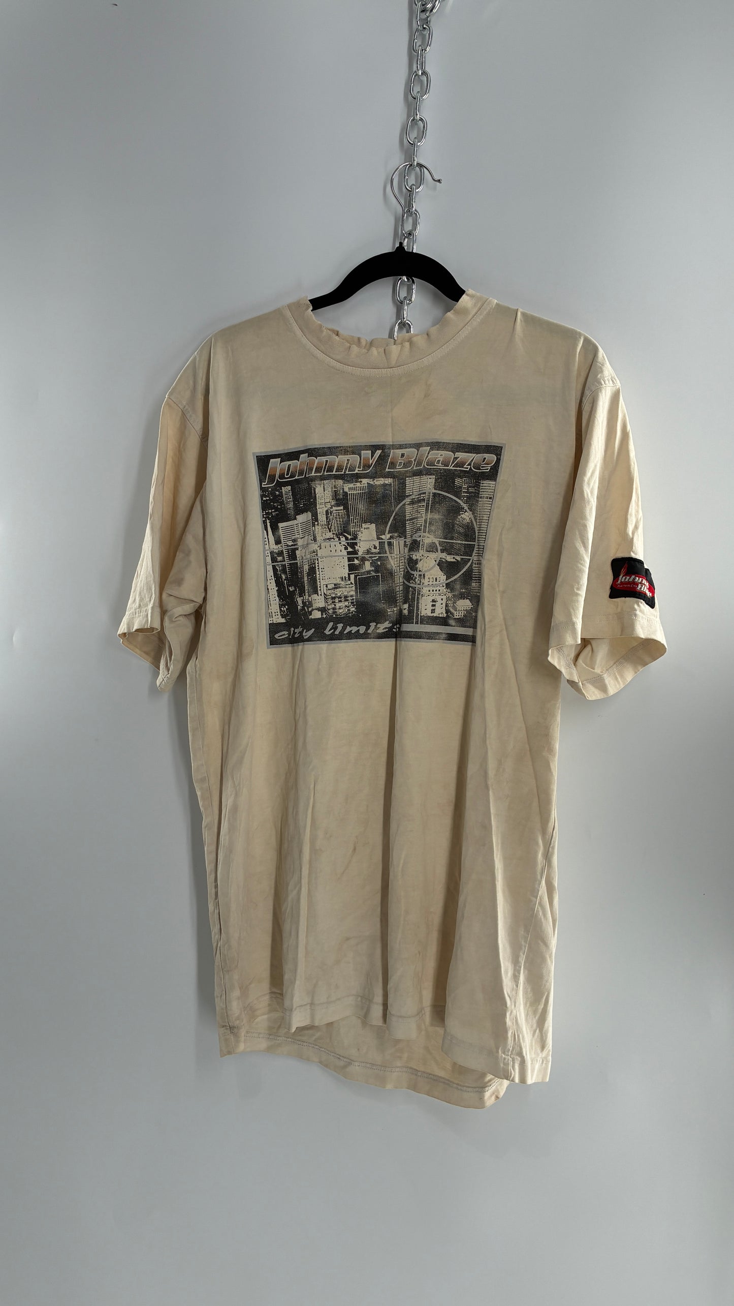 Vintage JOHNNY BLAZE Distressed, Rugged Graphic T Shirt (L)