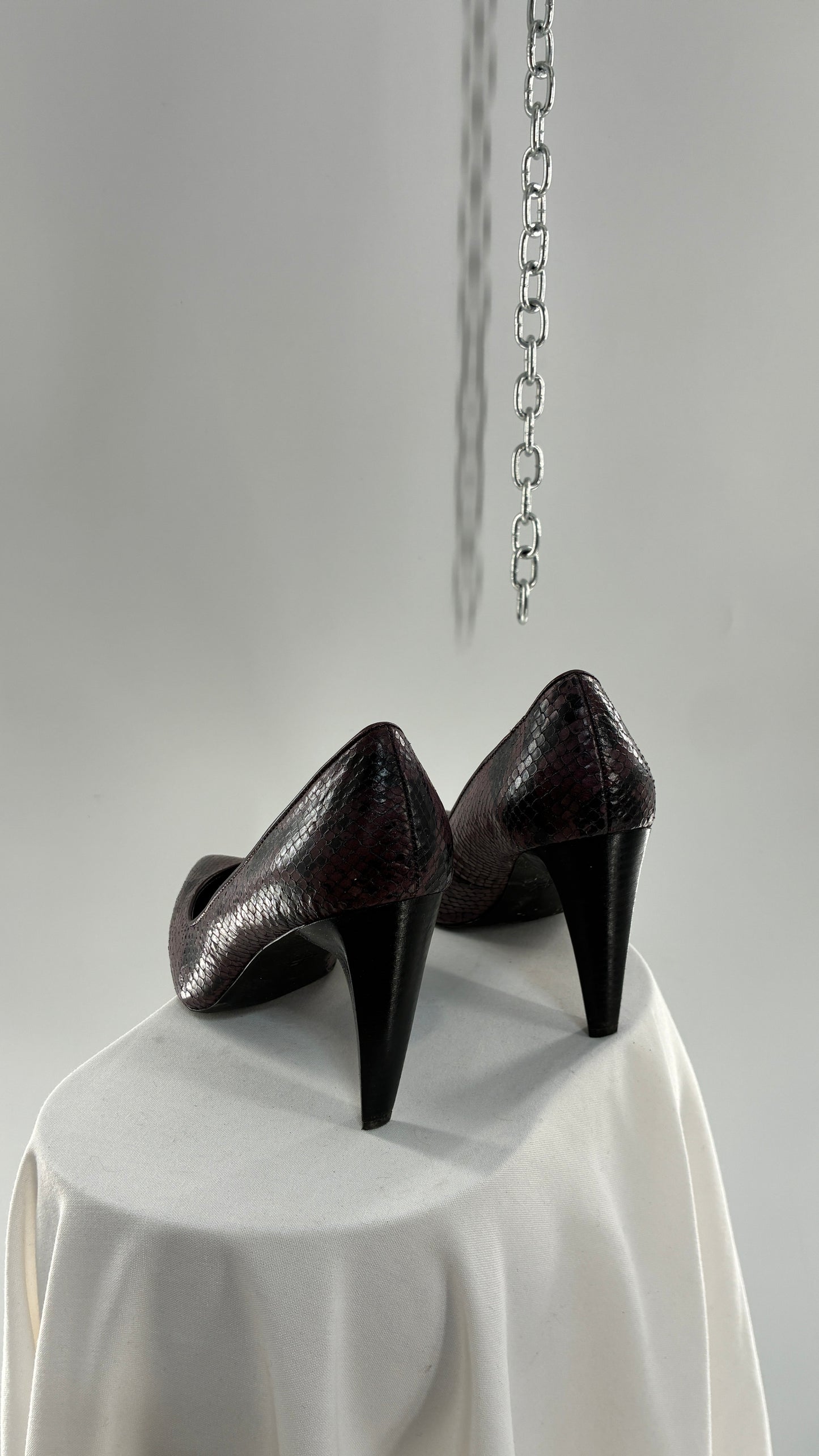 Vintage B MAKOWSKY Snake Embossed Pointed Toe Heel with Block Heel (9.5)