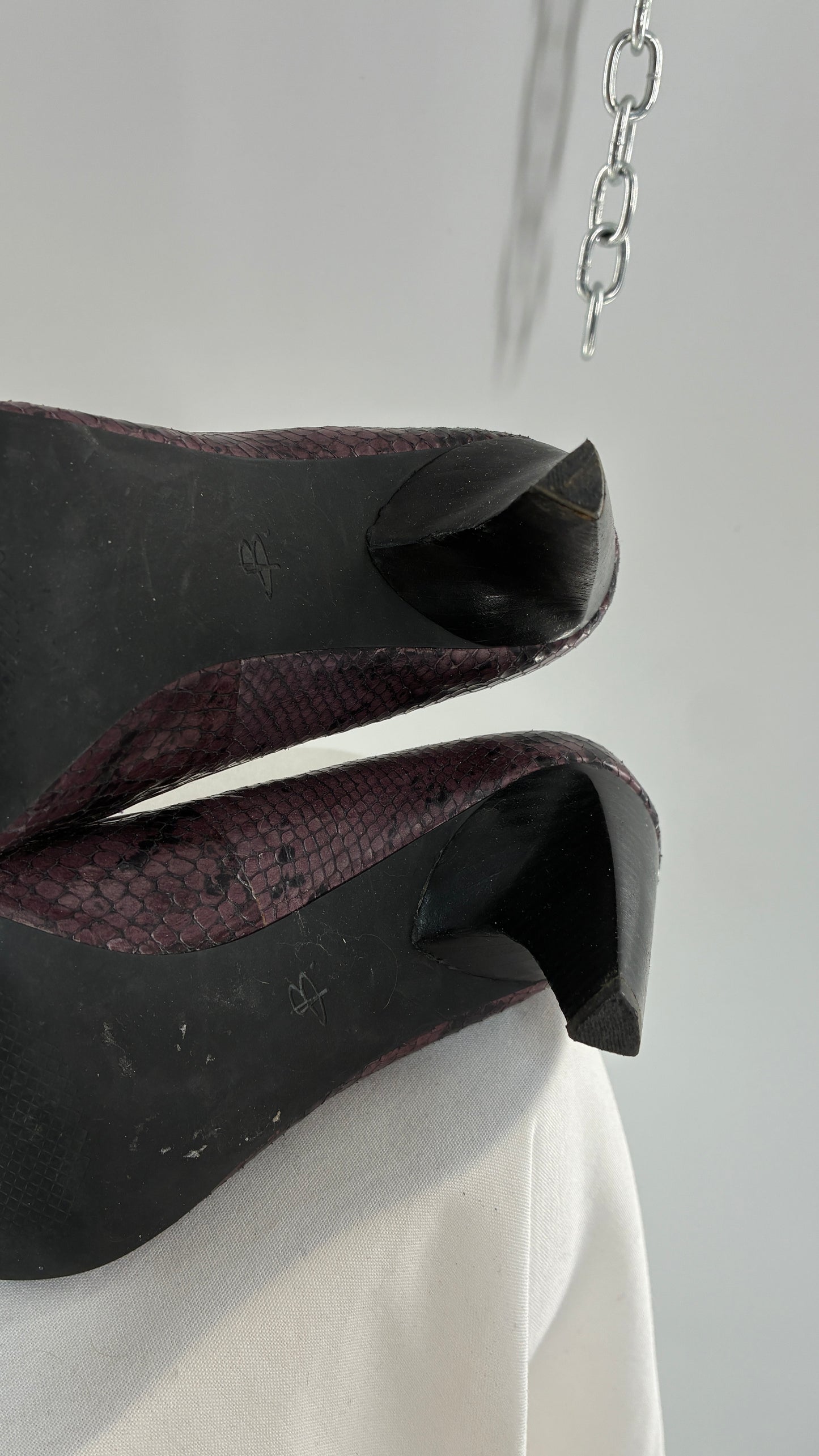 Vintage B MAKOWSKY Snake Embossed Pointed Toe Heel with Block Heel (9.5)