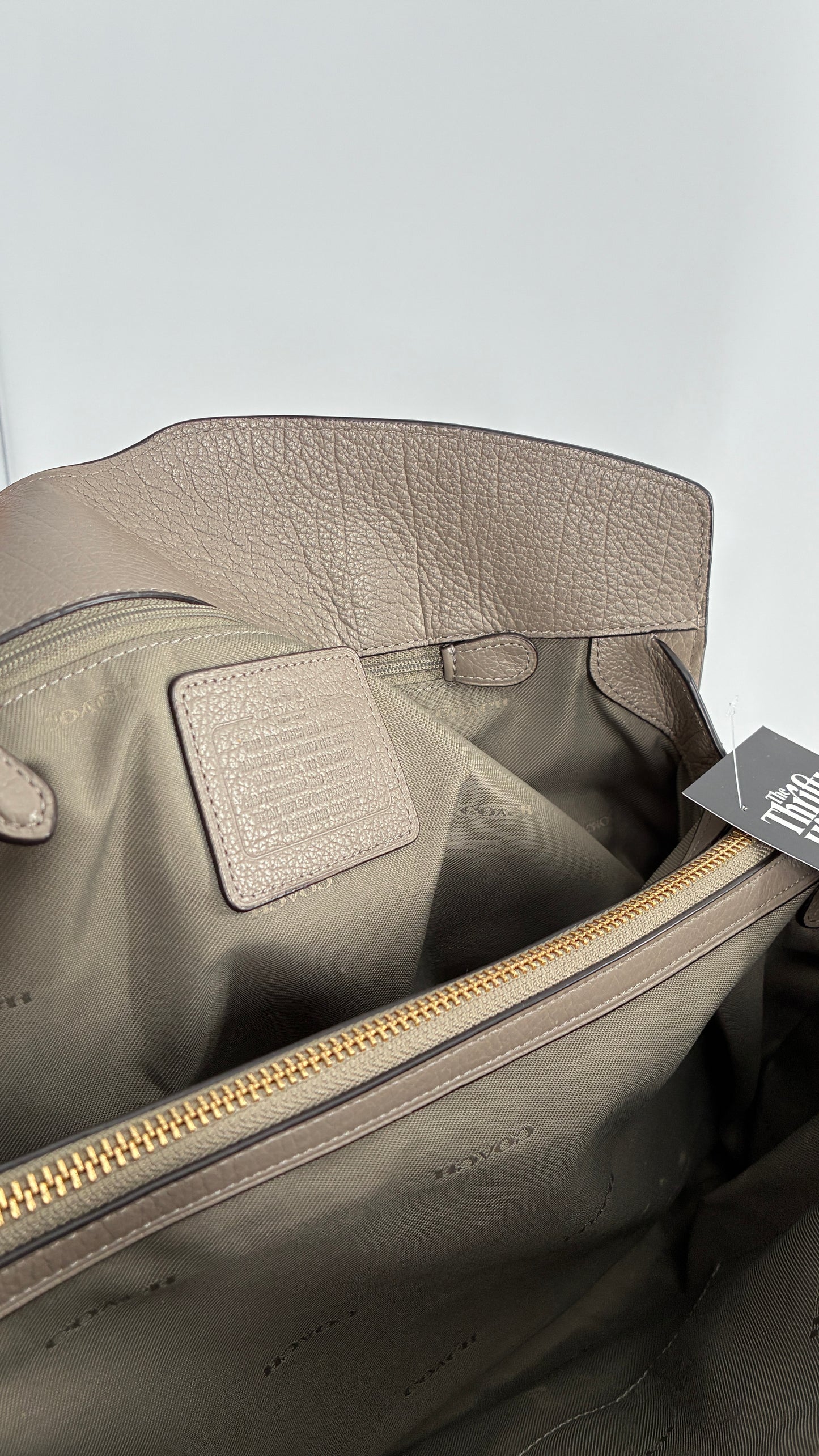 COACH Mercer Satchel 30in Grain Taupe Leather Bag with Multiple Sections and Pockets