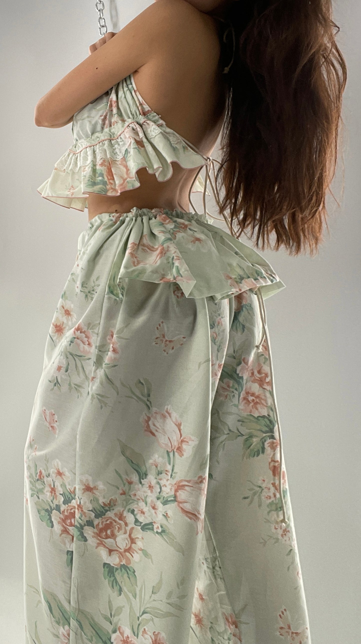 Vintage Set Covered in Delicate Dainty Florals, Butterflies, and Ruffles (One Size, Adjustable)