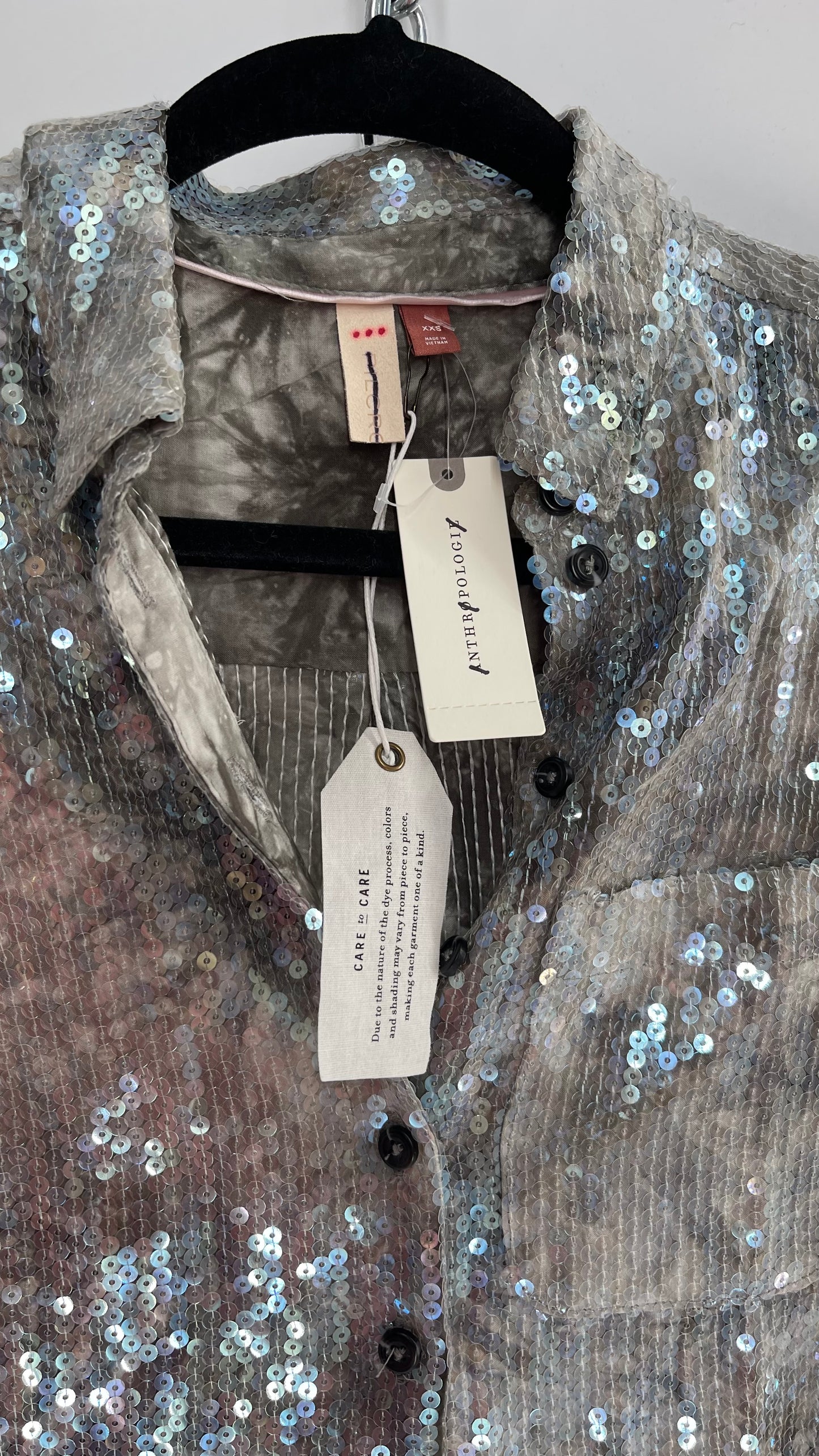 PILCRO Anthropologie Iridescent Sequin Grey Blue and Tags Attached (XXS)