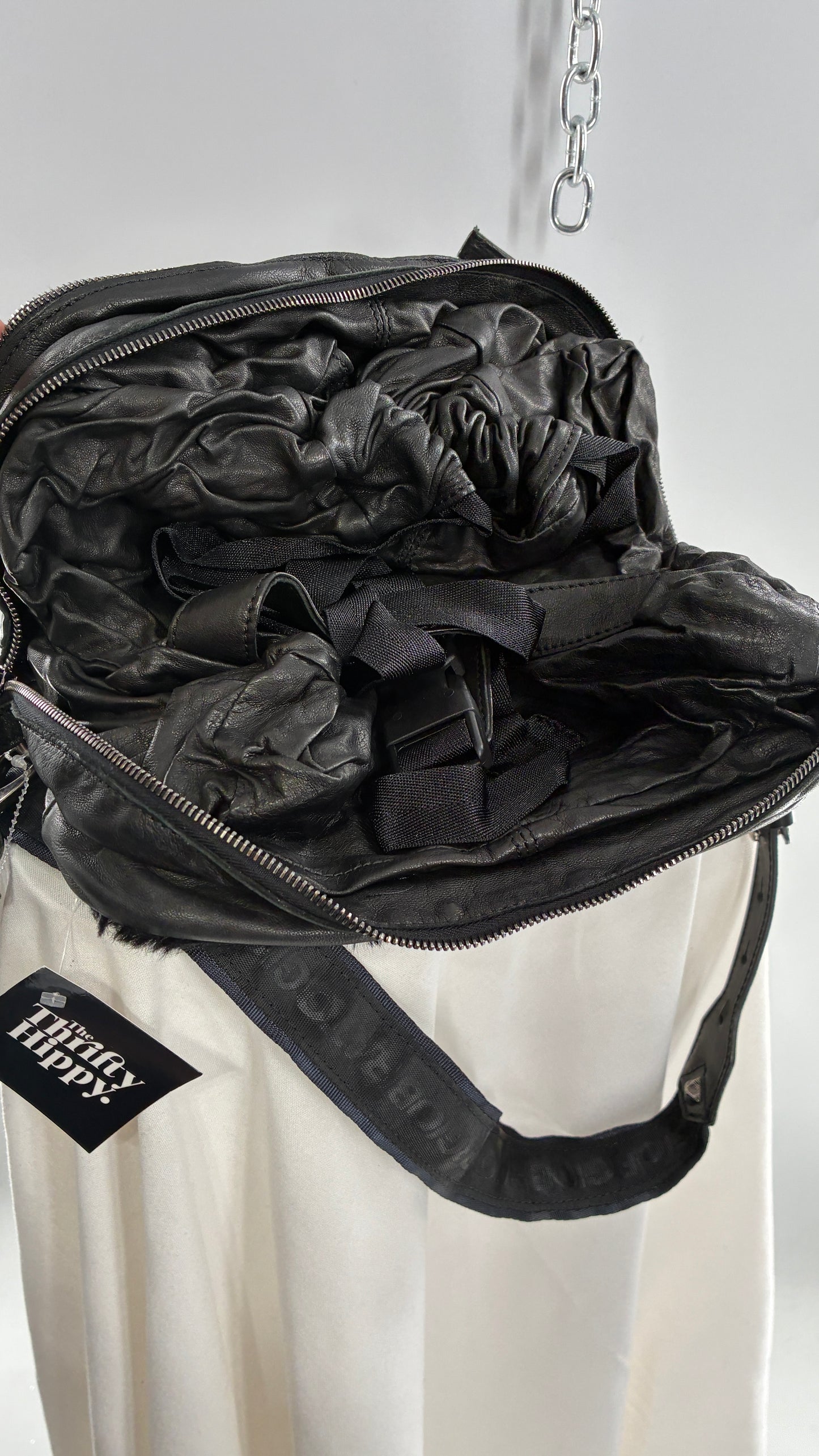 GIORGIO BRATO Black Lamb Leather Convertible Shoulder Bag and Backpack