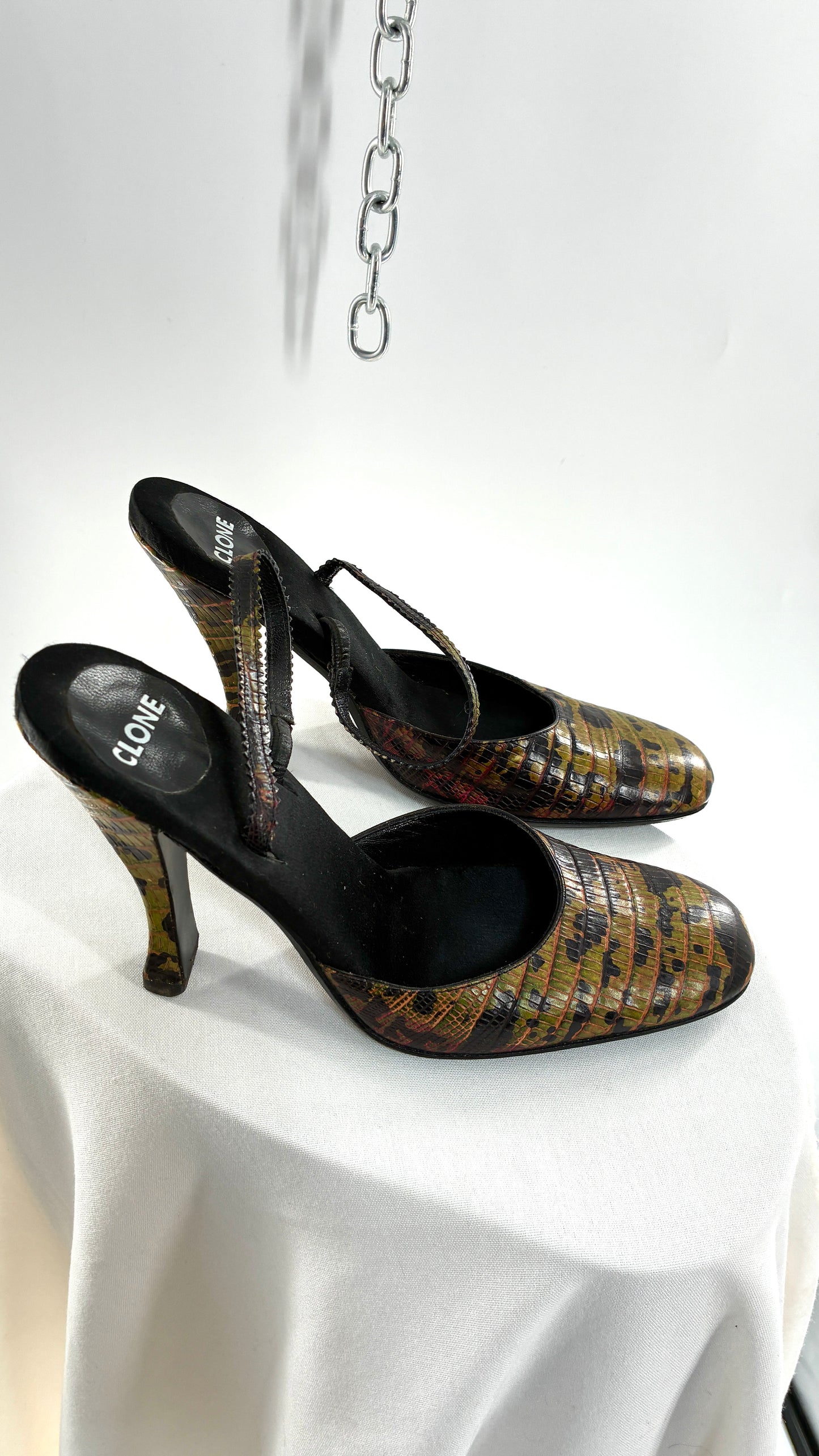 Rare Vintage CLONE Bruno Bordese Anaconda Snake Patterned Round Toe Heel Made in Italy (37.5)