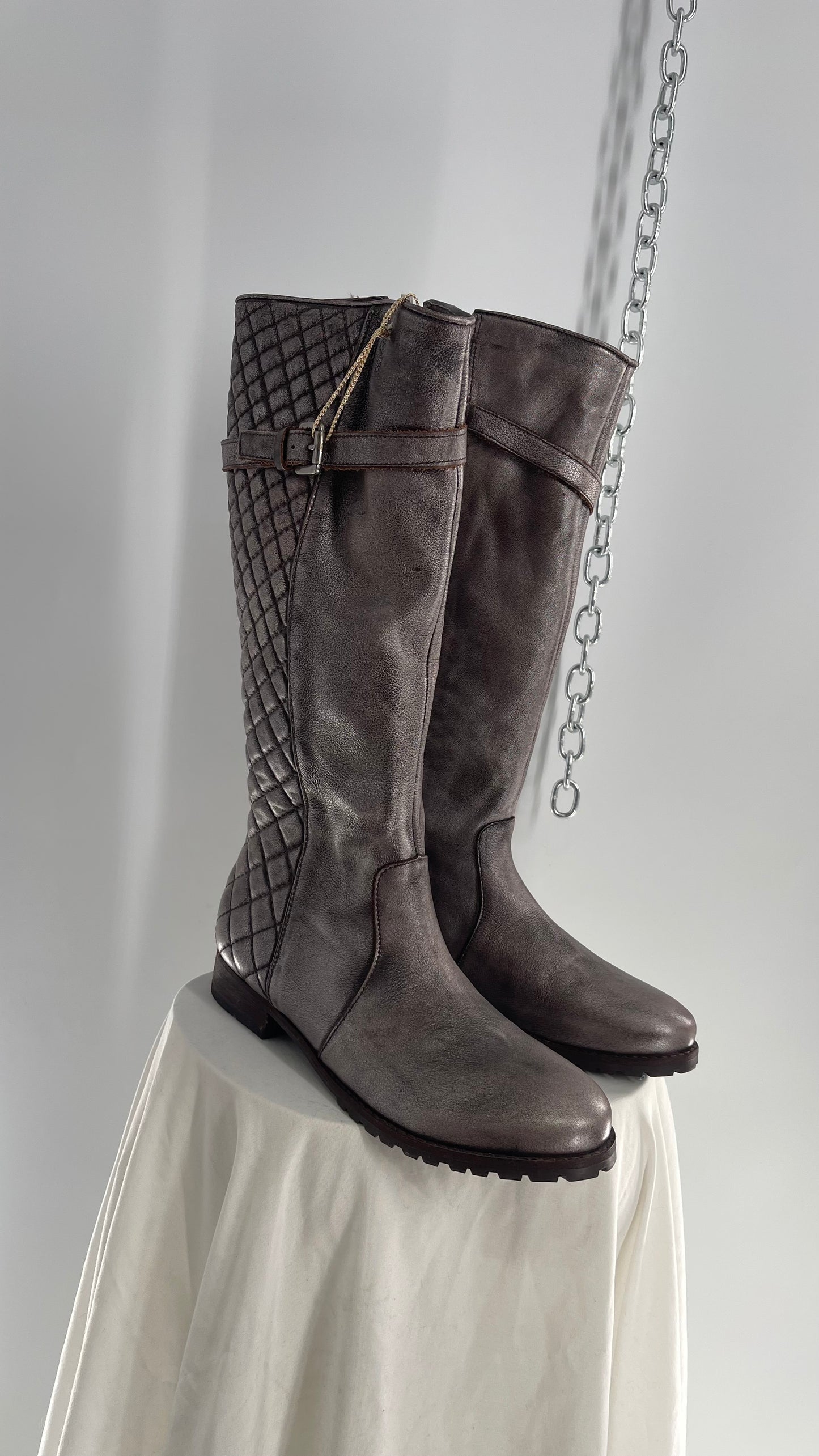 COCO Matisse Metallic Gun Powder Grey Quilted Knee High Boots Made in Brazil (9)