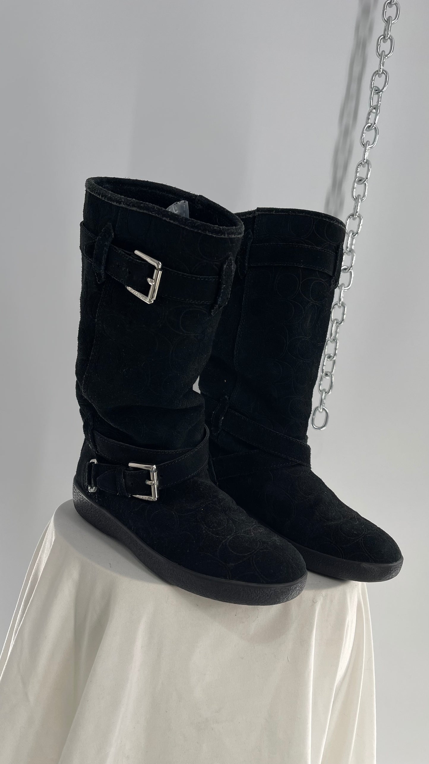 Coach Thelma Black Suede All Over Logo Monogram Boot (6)