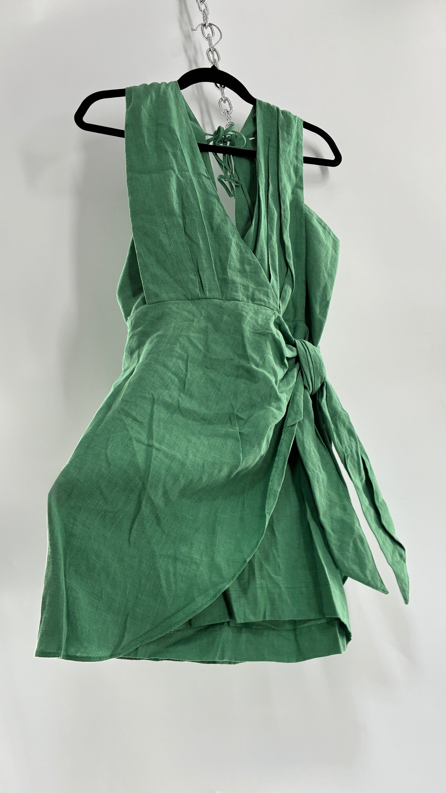 Pink Filosofy Masaru 100% Lino/Linen Green Tie Side Dress (Small)