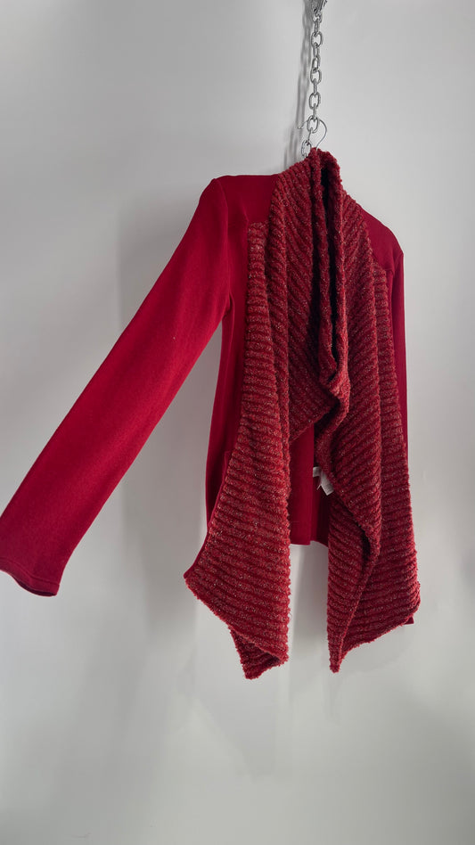 Lucky Brand Red Knit Tinsel Cardigan (Small)