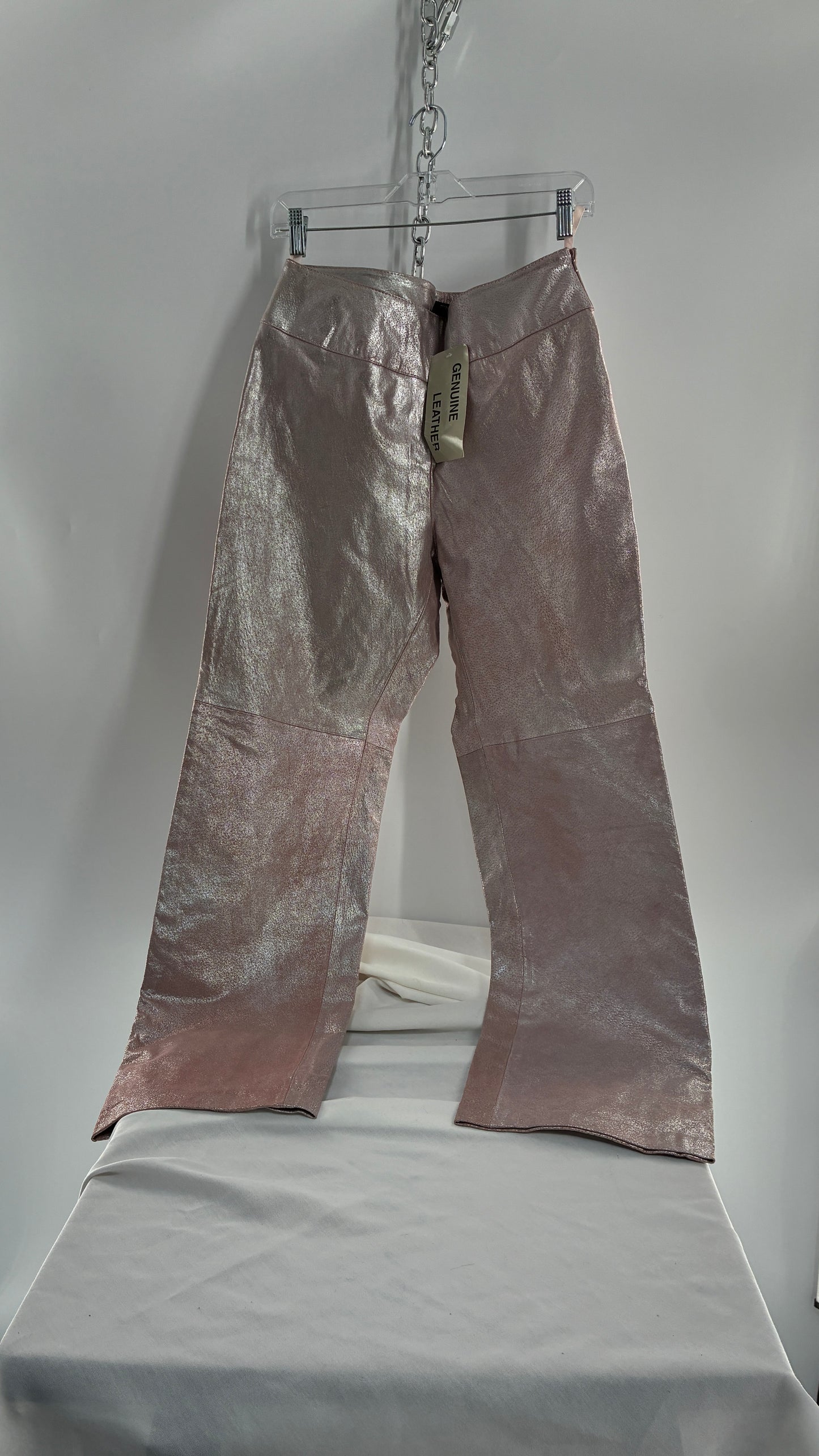 Vintage Deadstock METROSTYLE Pink Metallic Leather Low Rise Bottoms (12)