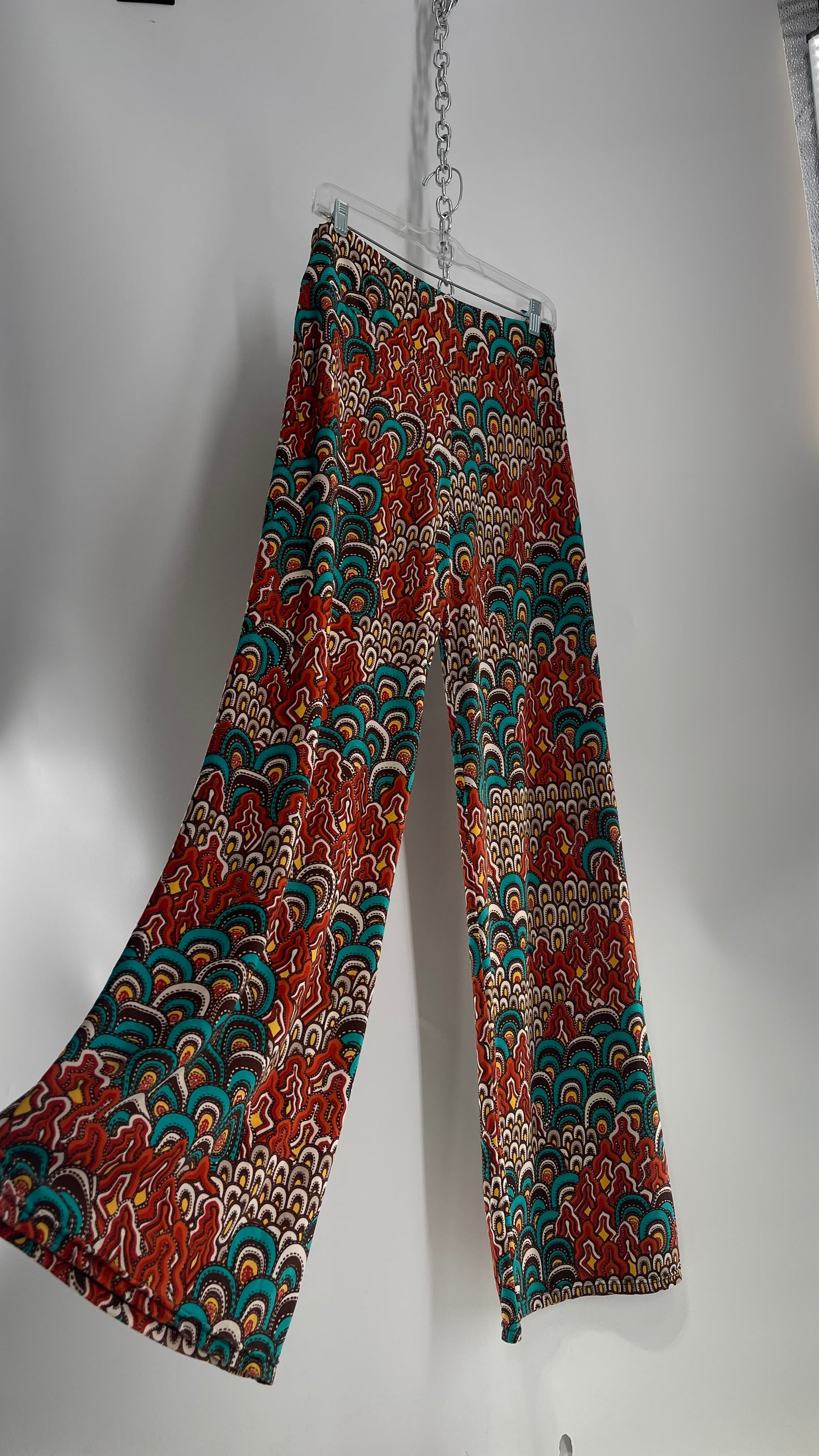 Vintage Orange and Teal Patterned Palazzo Pant (L/XL)