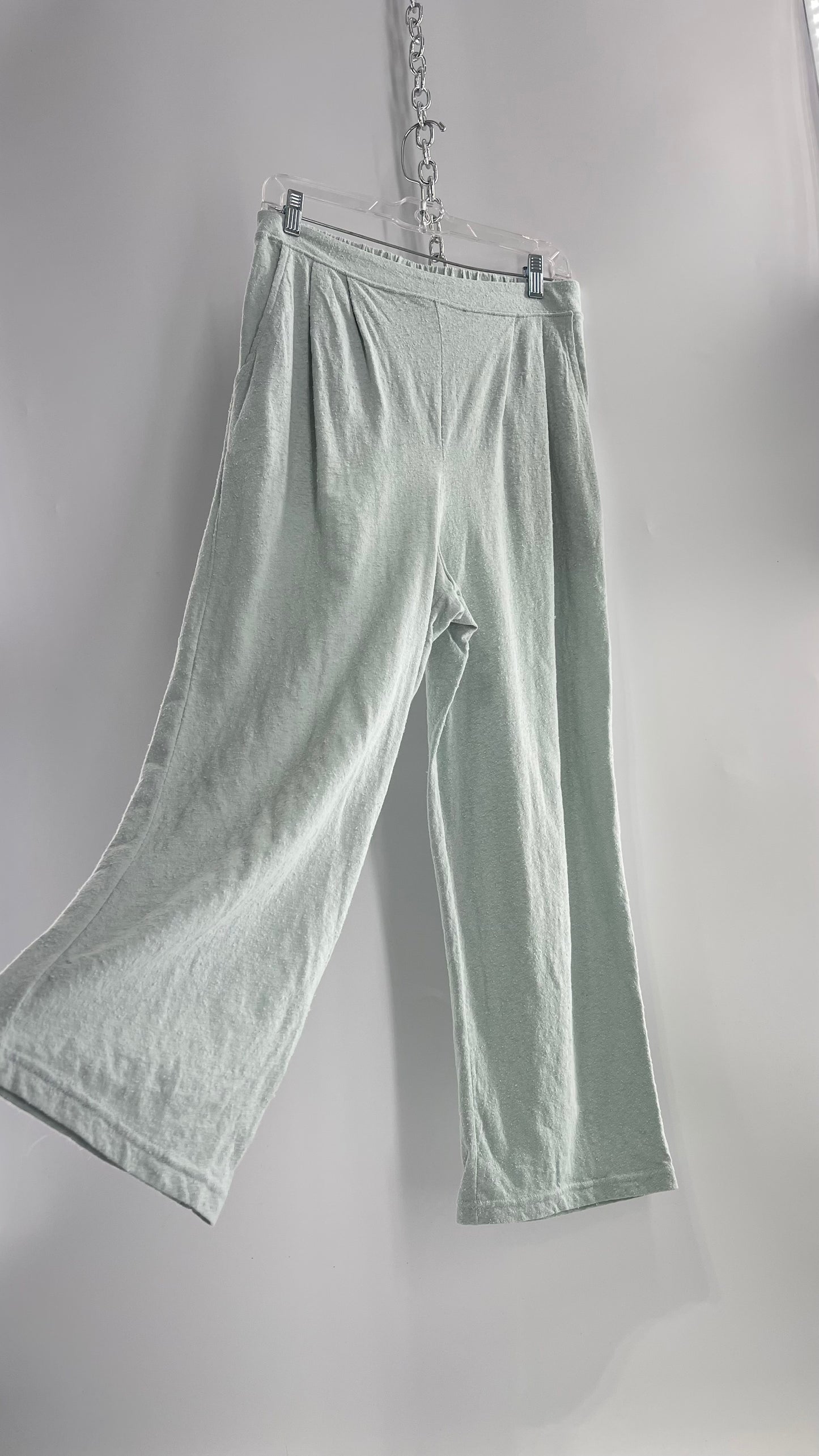 Free People Beach Light Blue Aquamarine Textured Lounge Pants (Medium)