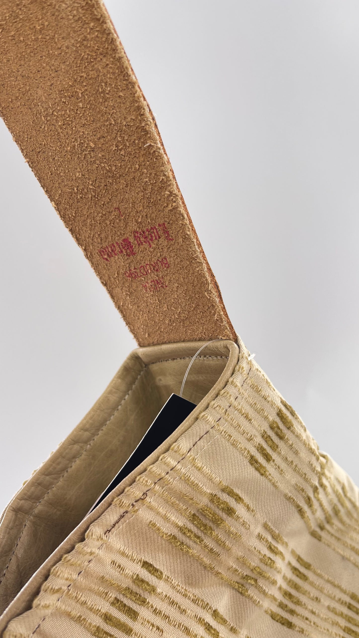 Tote with Embroidered Gold Exterior, Embroidered Leather Strap and Leather Interior - Shown Reversed