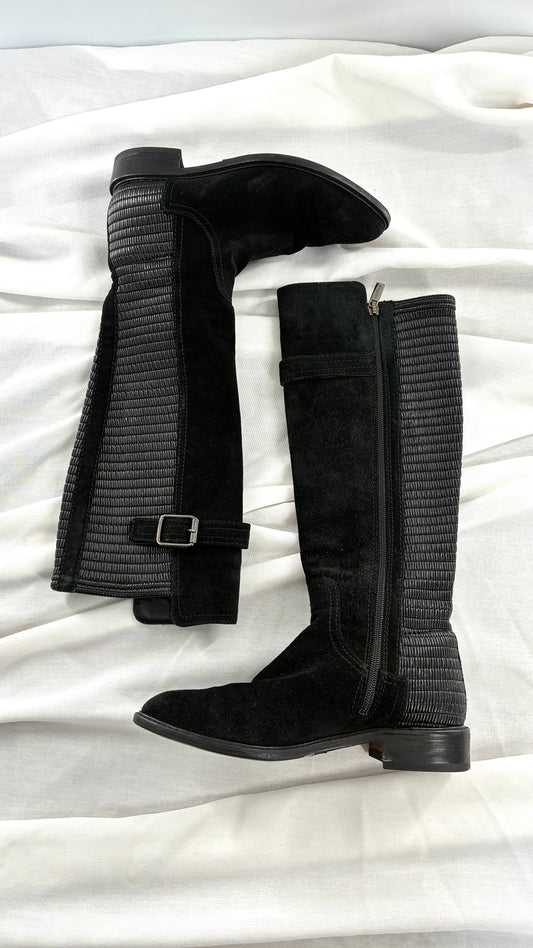 Vintage AQUATALIA Black Genuine Suede Riding Boot with Ribbed Detailing  (6.5)