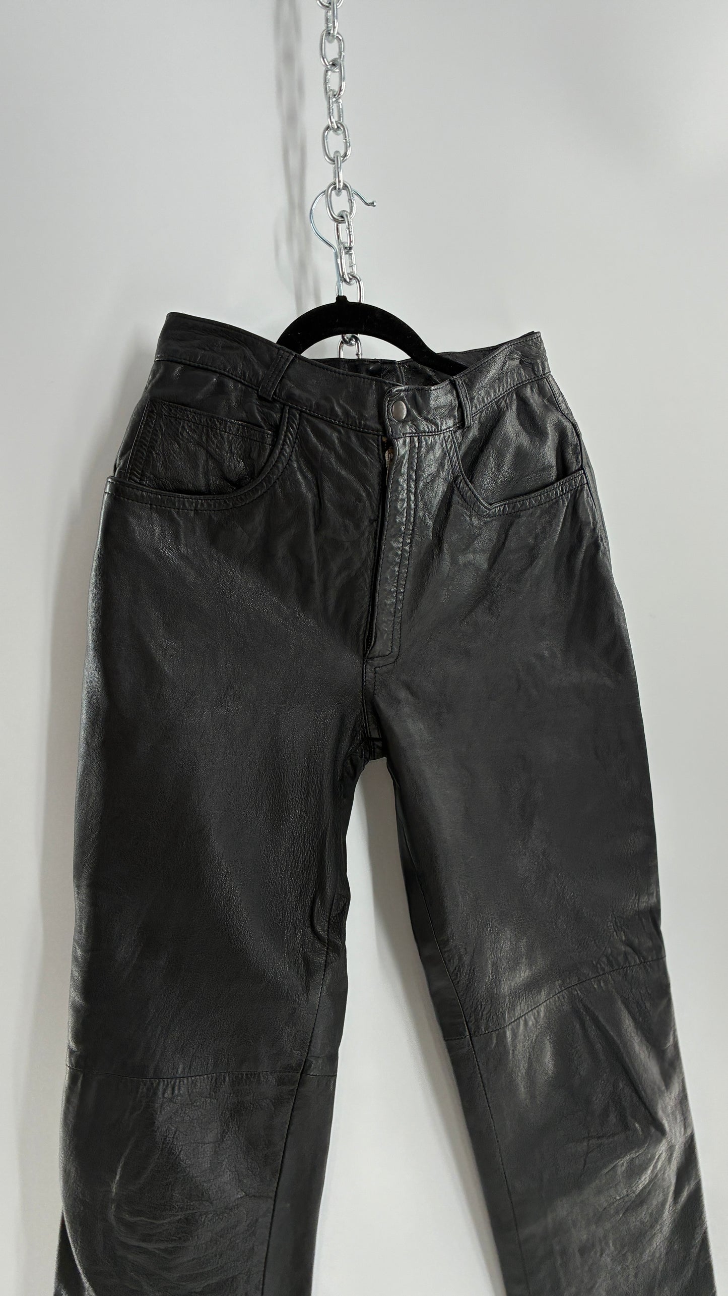 Vintage LILLIE RUBEN High Waisted Black Thin Leather Pants (6)