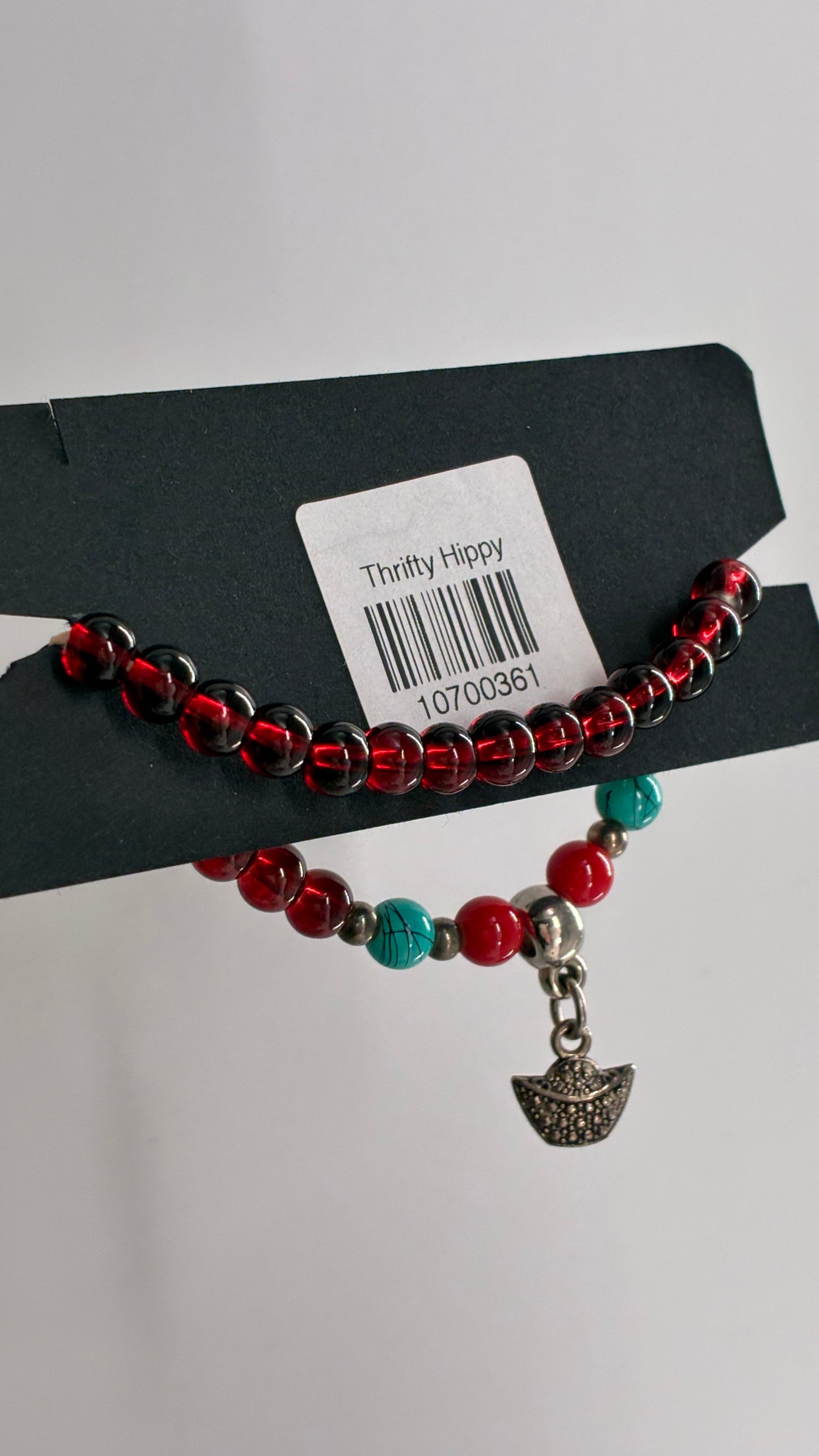 Vintage Red Turquoise Beaded Basket Charm Bracelet
