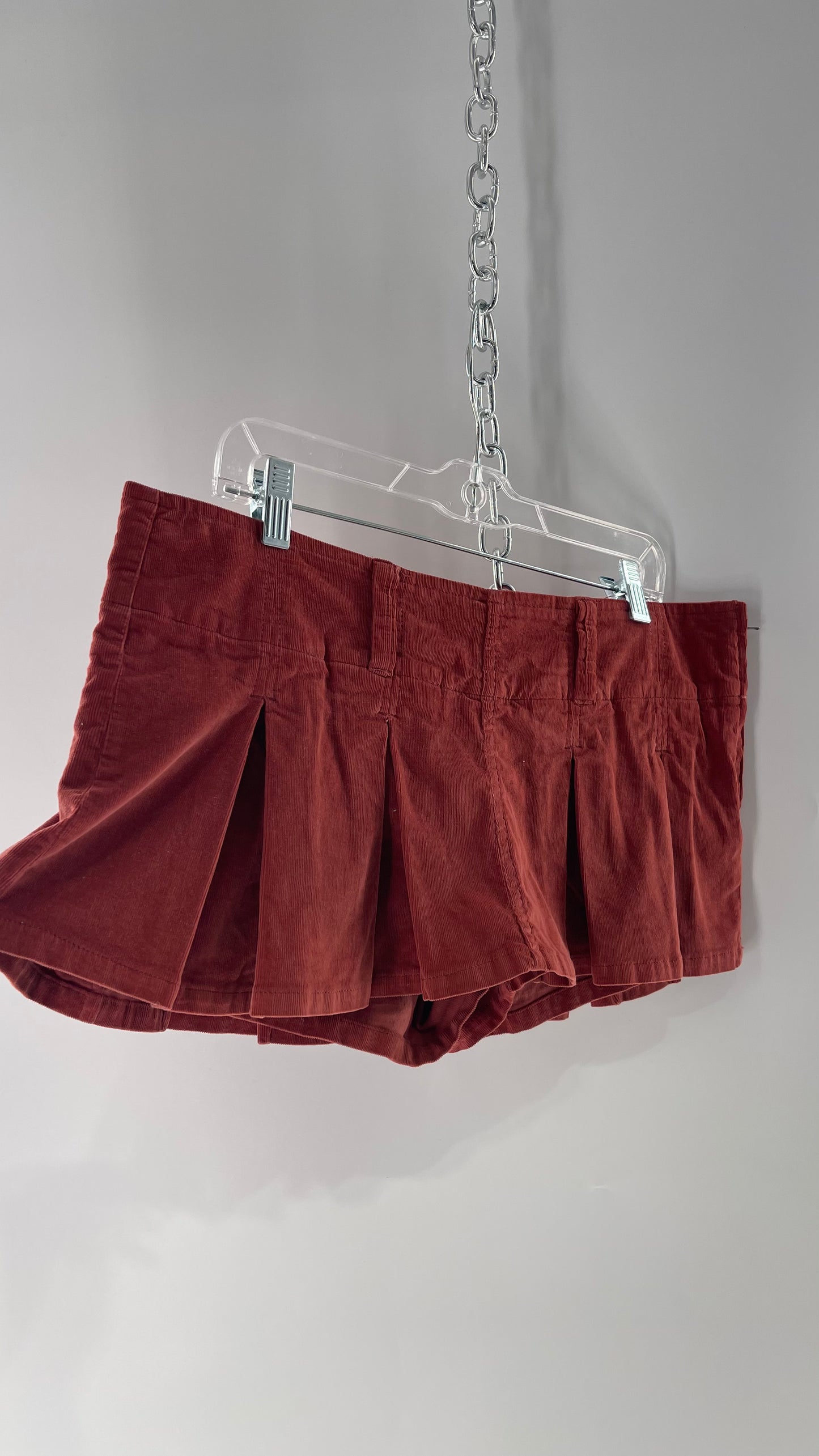 Free People Corduroy Terracotta Pleated Micro Mini Skirt with Tags Attached (6)