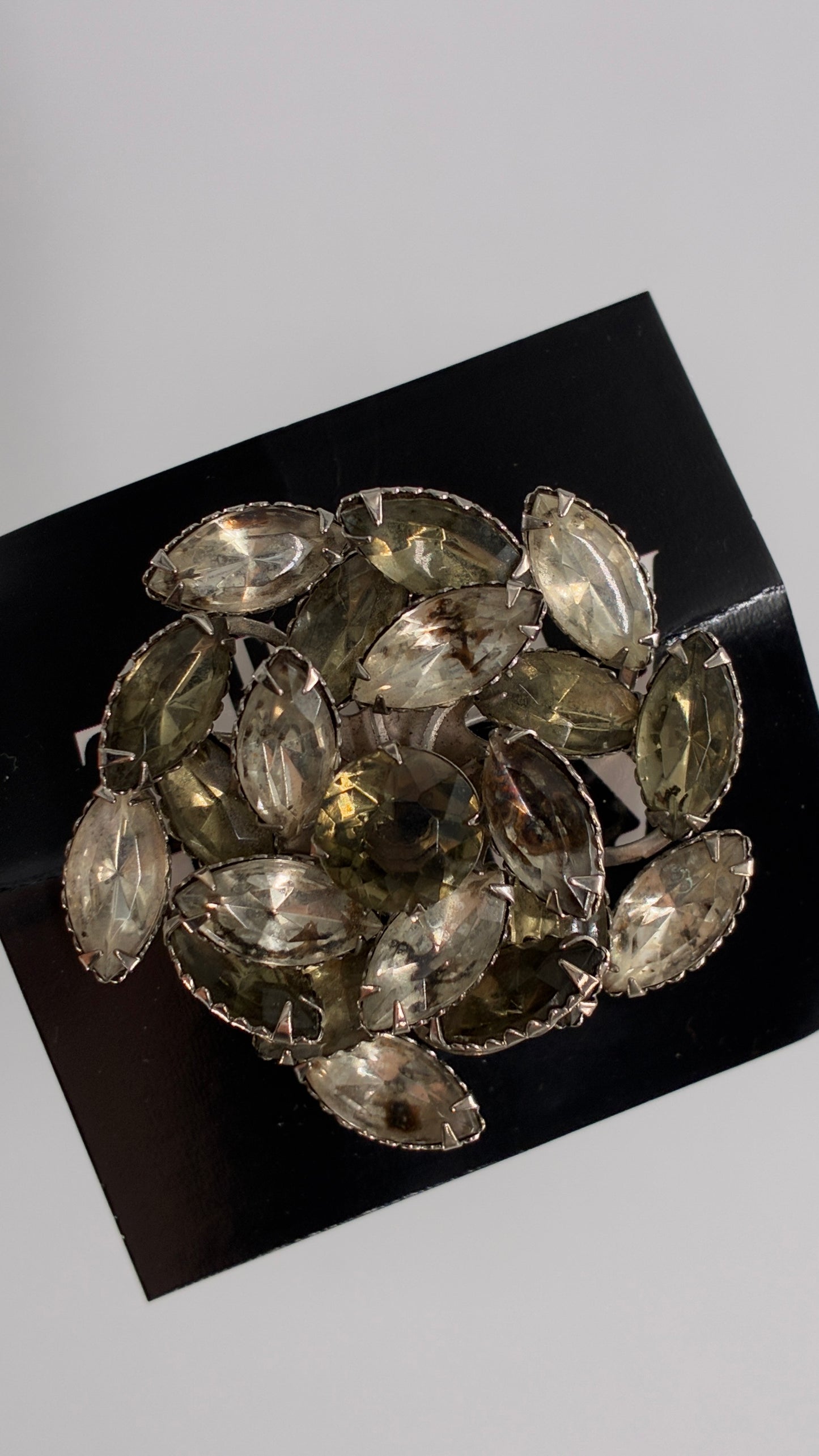Vintage Smoky Grey Tones Marquise Cut Gemstone Brooch Pin